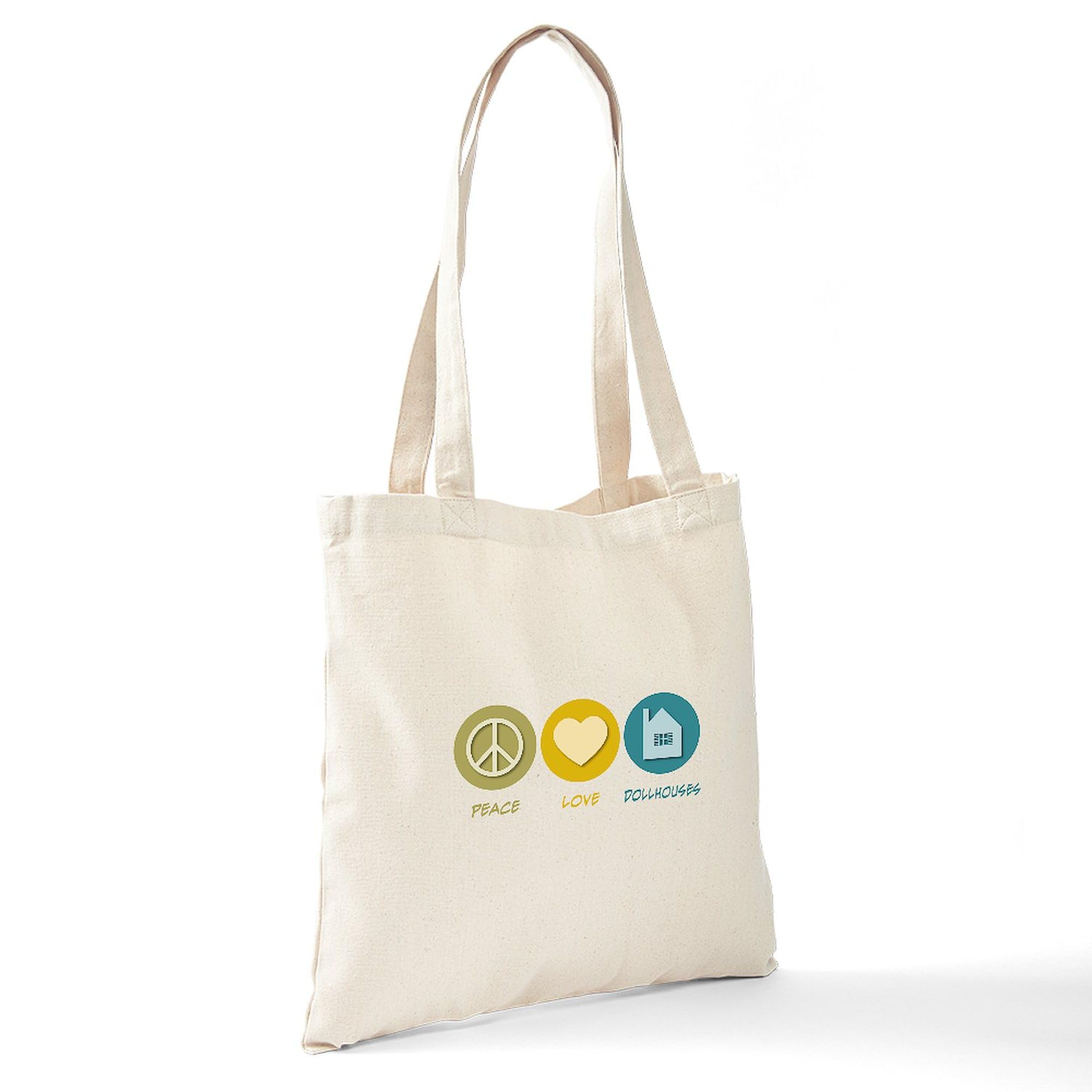 Eco-Friendly Peace Love Dollhouses Canvas Tote Bag - Natural Reusable Shopping Bag for Groceries, Beach & Daily Use