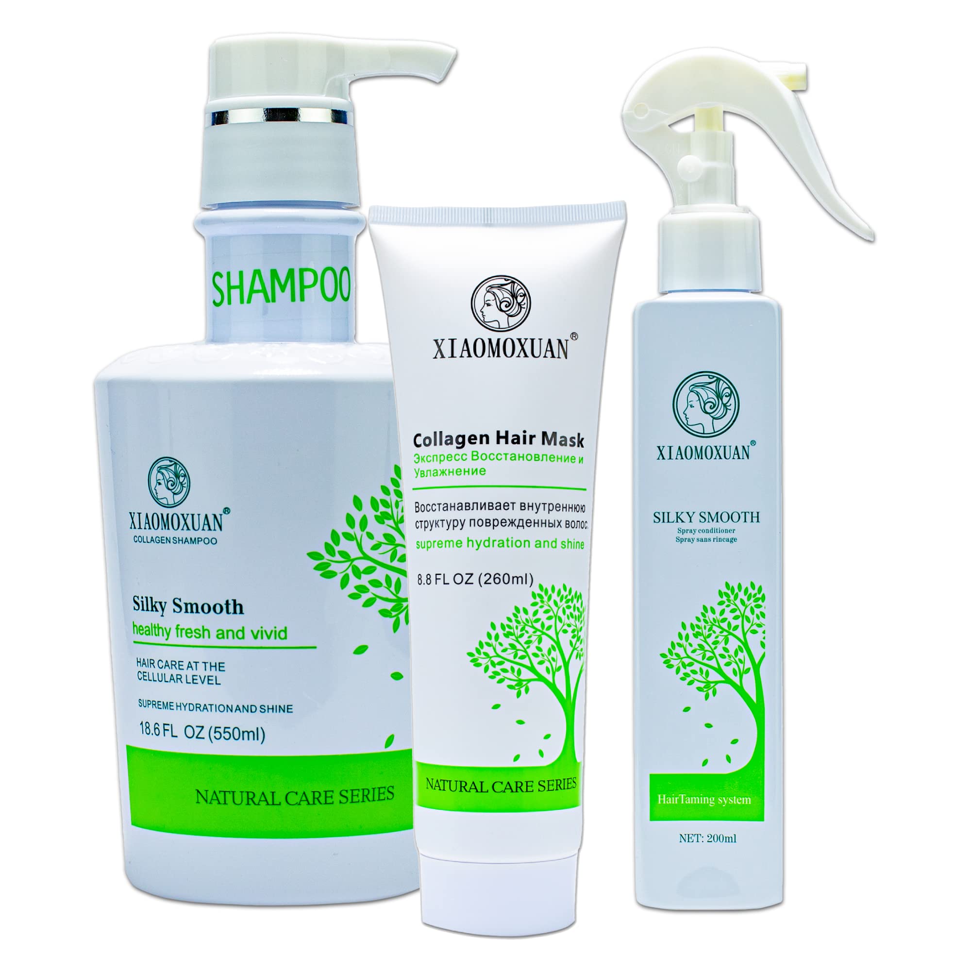 Xiaomoxuan Tea Tree Hair Mask & Collagen Shampoo Conditioner Set - Sulfate Free for Frizzy Hair Care | Deep Hydration & Repair for Dry, Damaged Hair - Perfect for Home Spa & Salon Treatments