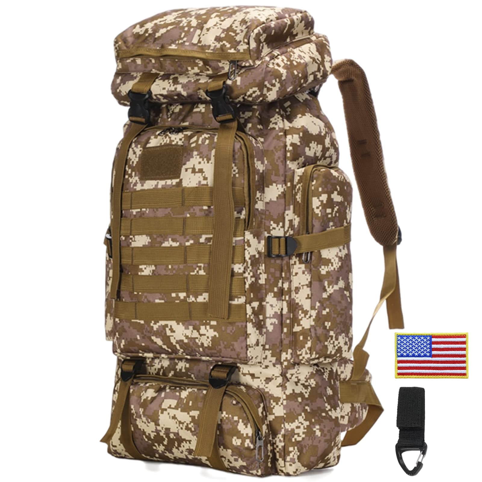 75L Military Tactical Backpack for Camping, Trekking, Hunting & Travel - Durable Desert Camo Design - Perfect for Outdoor Adventures, Hiking Gear & Survival Equipment