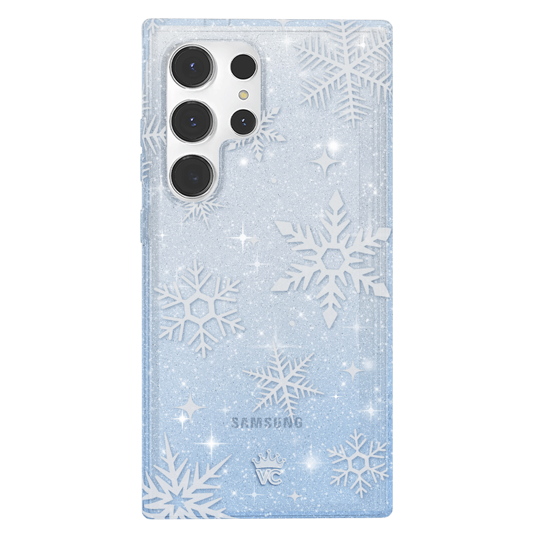 Snow Angel Glitter Samsung Phone Case - Protective Cover for Samsung Galaxy S23/S22/S21 - Sparkly Glitter Design for Women & Girls - Perfect for Holidays, Parties & Everyday Use