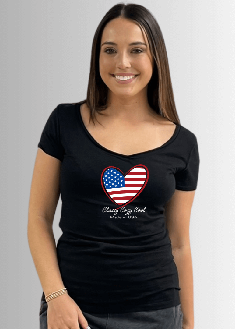 American Flag Heart Graphic T-Shirt - Patriotic USA Made Cotton Tee for Men & Women - Perfect for 4th of July, Memorial Day & Veterans Day