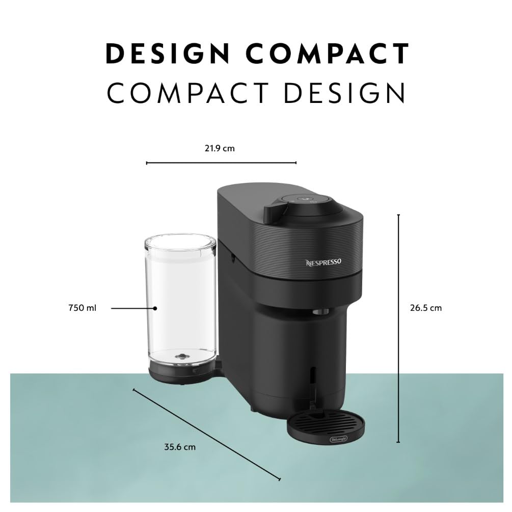 De'Longhi Nespresso Vertuo Pop+ Coffee & Espresso Machine with Aeroccino Milk Frother - Compact Single-Serve Pod Brewer for Home & Office - Liquorice Black (Perfect for Espresso, Latte & Cappuccino Lovers)