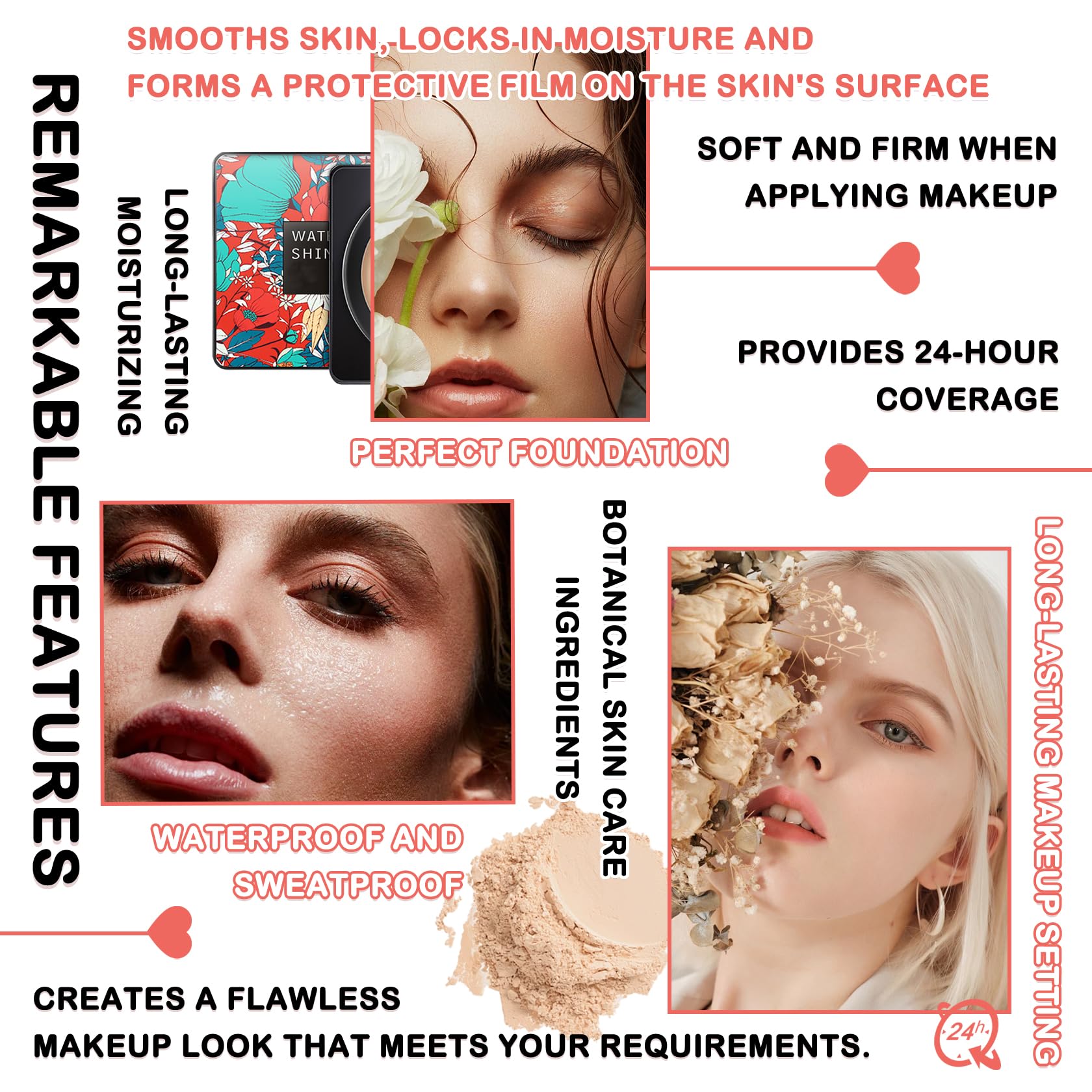 Mushroom Head Air Cushion CC Cream - Full Coverage Liquid Foundation with Oil Control & Long Lasting Moisture | Concealer, BB Cream & Setting Powder | Includes Makeup Sponge for Flawless Application | Perfect for Daily Wear, Special Occasions & On-The-Go Touch Ups