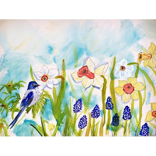 Betsy Drake DM167G Bird & Daffodil 30x50 Indoor/Outdoor Welcome Doormat - Non-Slip Entryway Rug for Front Door, Porch, Patio & Home Decor