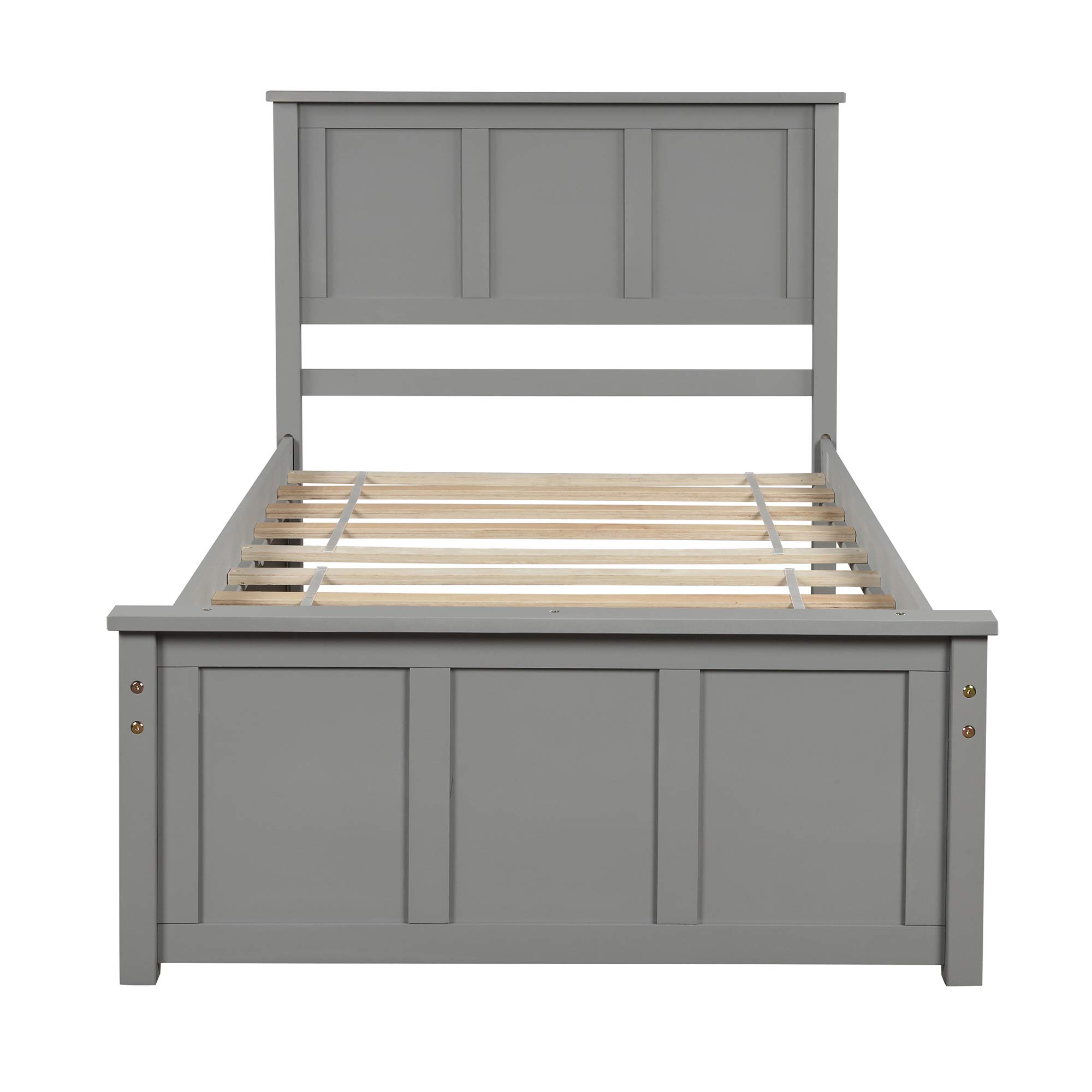 Twin Platform Bed with Trundle, Wood Slat Support - No Box Spring Needed (Gray) for Small Spaces & Guest Rooms