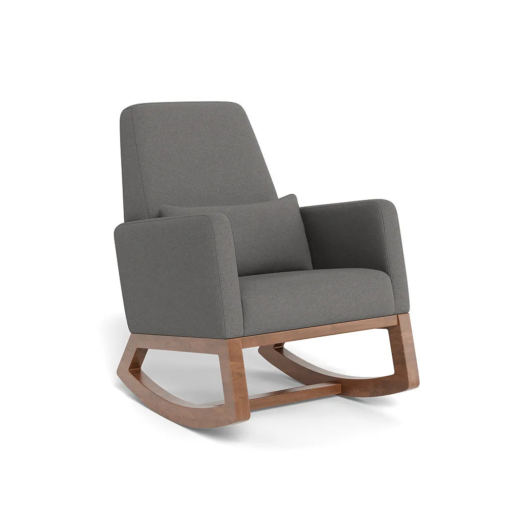 Joya Rocker Chair - Dark Grey Upholstery with Walnut Wood Base - Modern Nursery Glider for Baby Room, Living Room & Nursery Decor