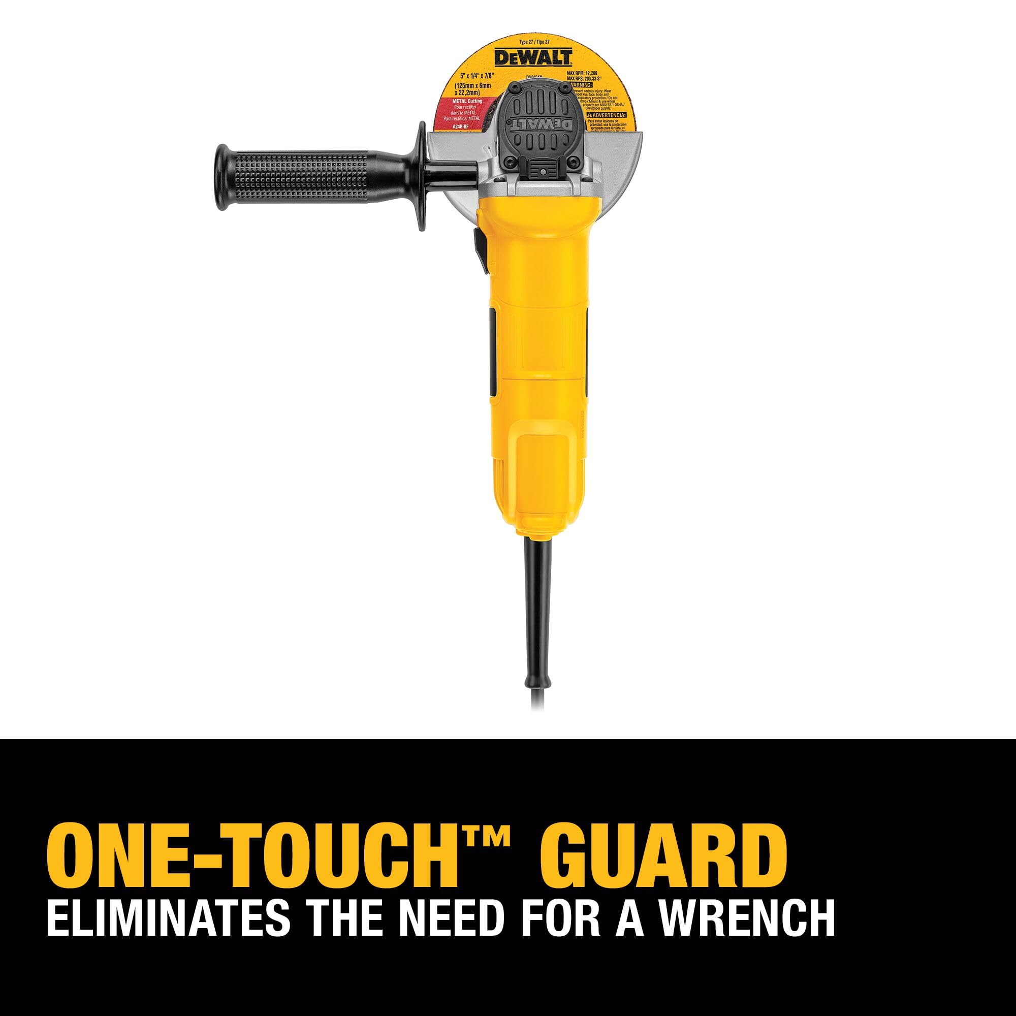 DEWALT DWE4011 4-1/2-Inch Angle Grinder with One-Touch Guard - Heavy Duty Metal Cutting, Grinding & Polishing Tool for Construction and DIY Projects
