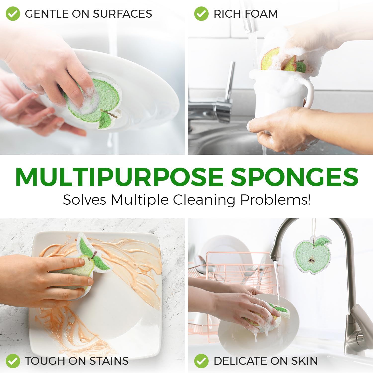 Eco-Friendly Biodegradable Cellulose Kitchen Sponges - Pack of 12 Fruit-Shaped Compressed Sponges | Odor-Free, Compostable Dish Sponges for Washing Dishes | Perfect for Sustainable Cleaning, Camping & RV Use
