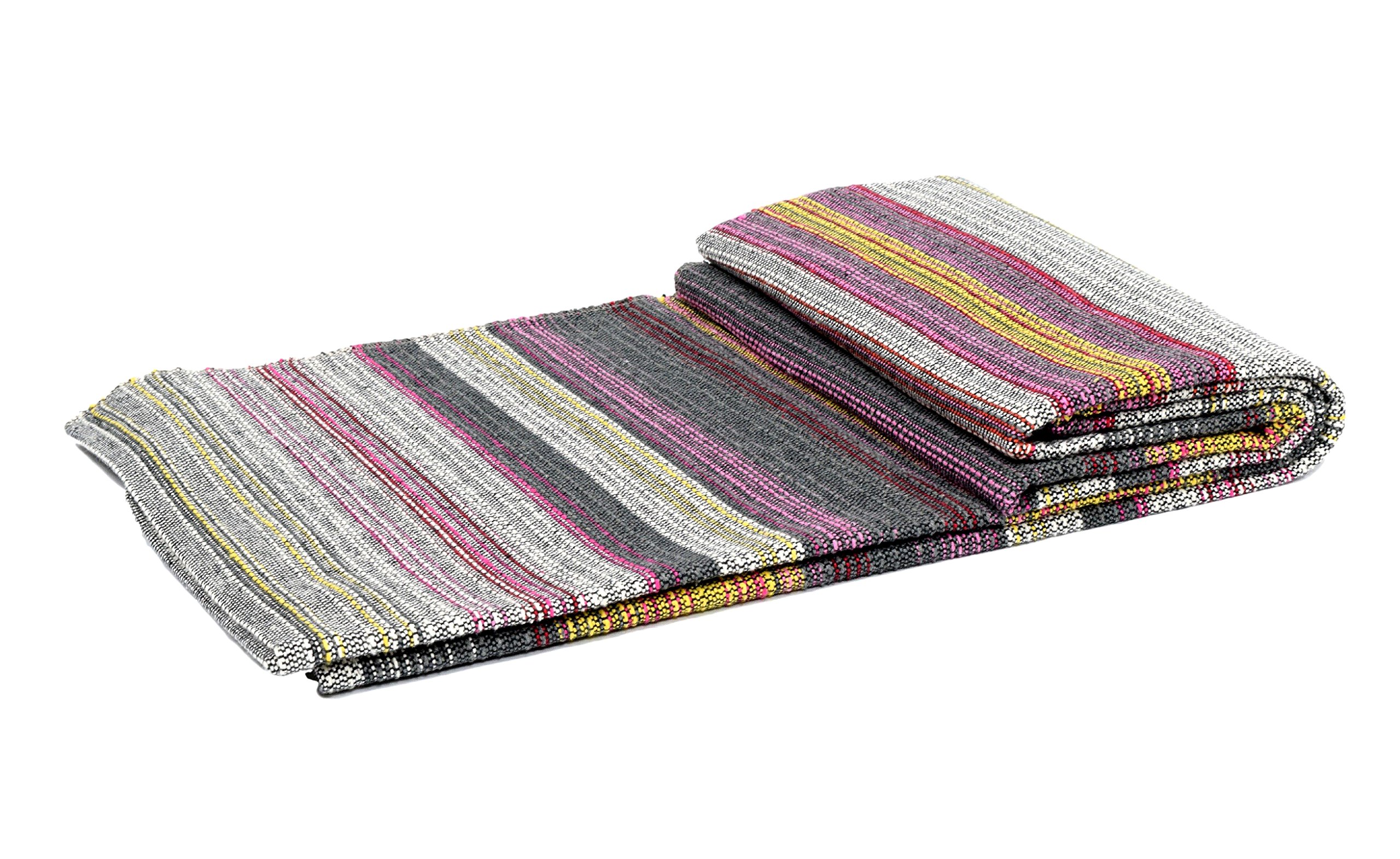 Handwoven 100% Cotton Outdoor Yoga Blanket - Eco-Friendly Beach Picnic Blanket & Decorative Throw for Patio, Couch, Chairs | Perfect for Yoga, Beach Days, Picnics & Home Decor