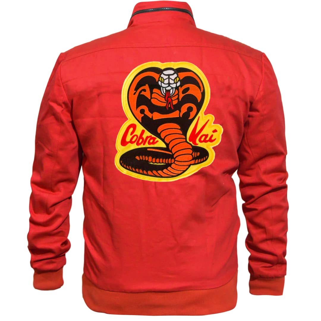 Da Imperial Men's Johnny Lawrence Red Cotton Jacket - Karate Kid Movie Inspired Costume & Cosplay Outfit for Halloween, Parties, and 80s Theme Events