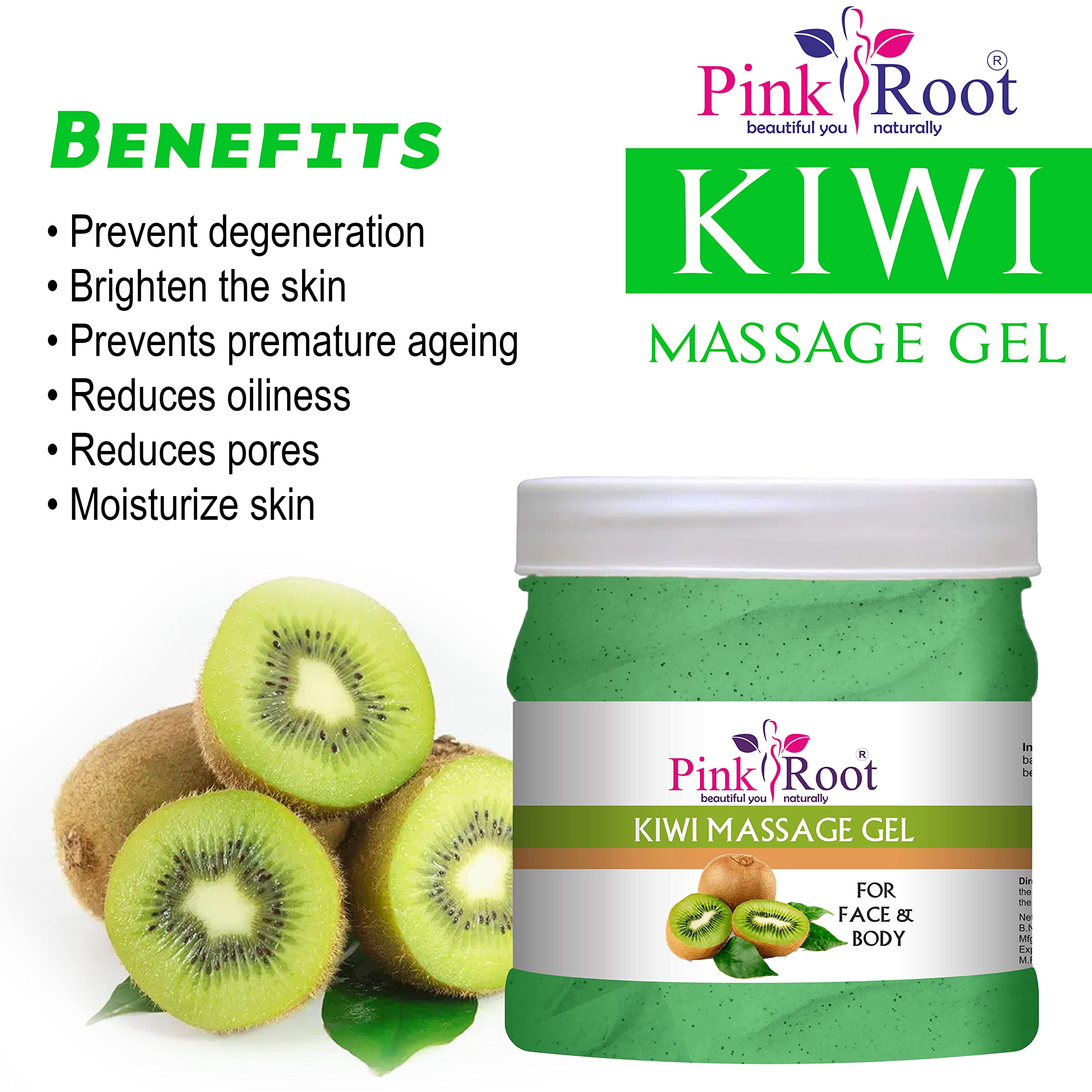 **Pink Root Kiwi & Mint Scrub Massage Gel 500ml - Exfoliating & Relaxing Body Care for Spa, Post-Workout, and At-Home Self-Care**