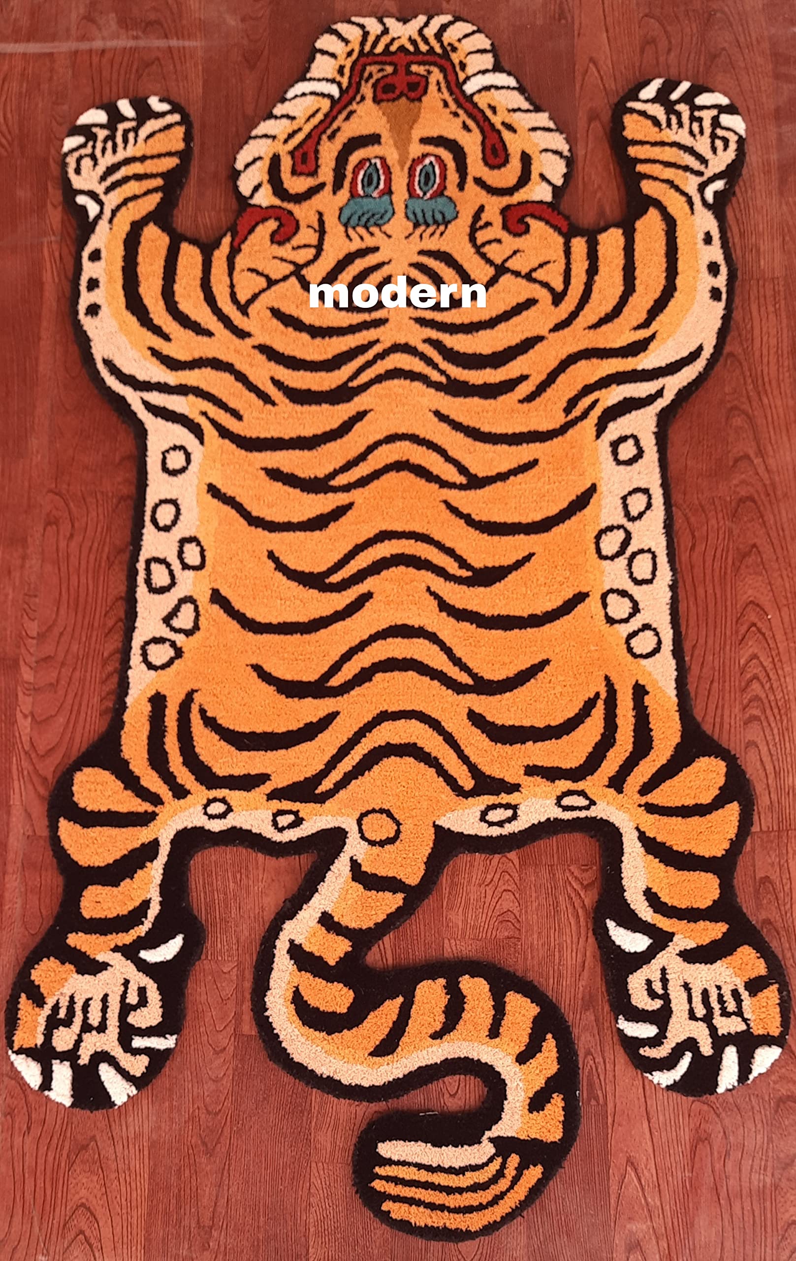 Handmade 3x5 Ft Tibetan Tiger Rug - 100% Wool Tufted Animal Carpet for Living Room, Bedroom & Home Decor - Boho Chic & Modern Style