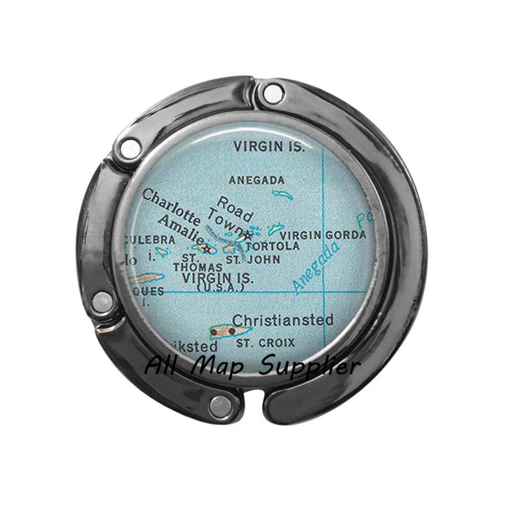 Virgin Islands Map Purse Hook - St Thomas, St Croix & Charlotte Amalie Caribbean Travel Inspired Bag Hook - Perfect for Restaurants, Beaches & Travel Accessories (A0215, Set of 3)