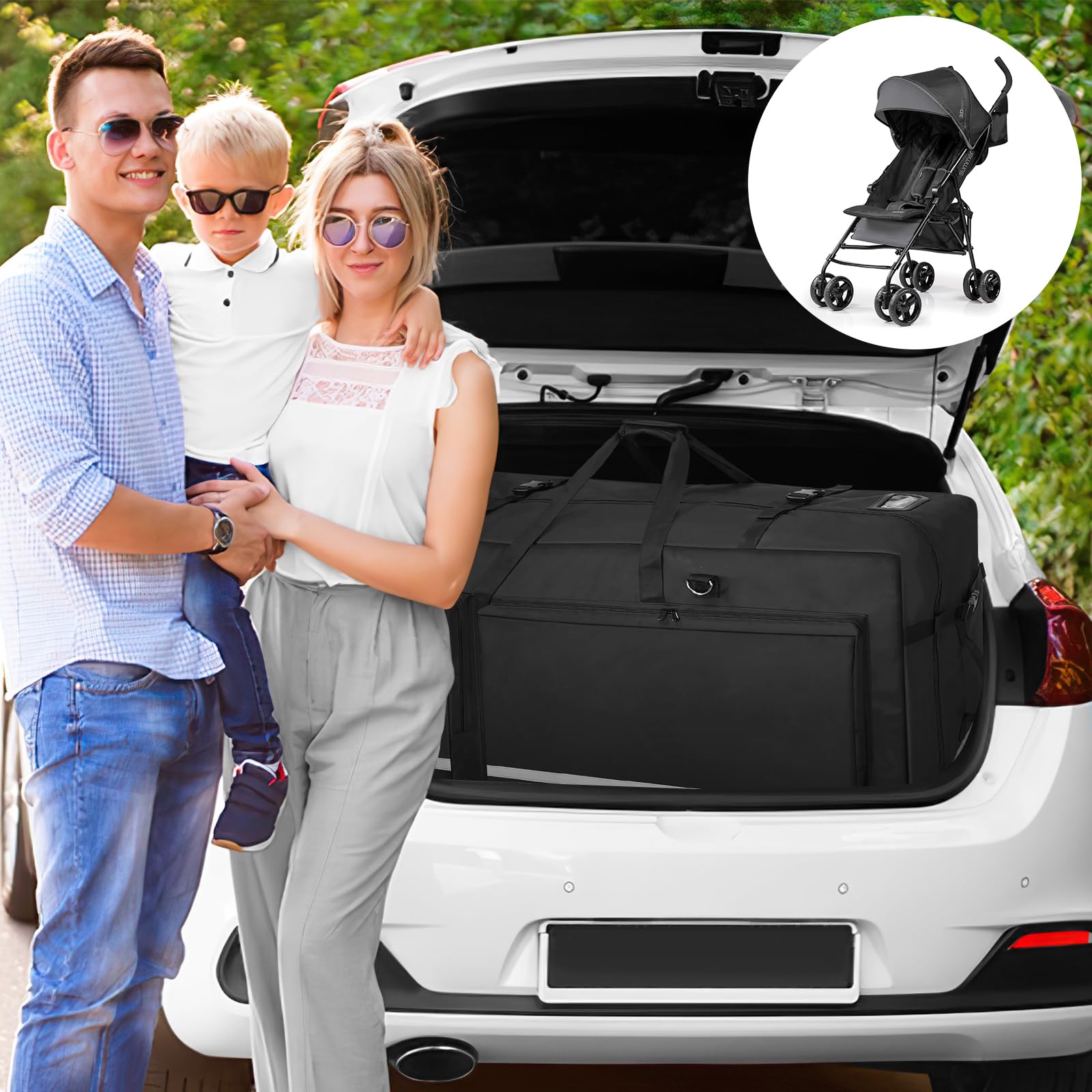ORKELS Large Stroller Travel Bag - Durable Storage Carrier for Standard, Single, Double & Jogger Strollers - Padded Handles & Adjustable Shoulder Strap - Airplane Gate Check Approved (Black) - Perfect for Air Travel, Road Trips & Daily Storage