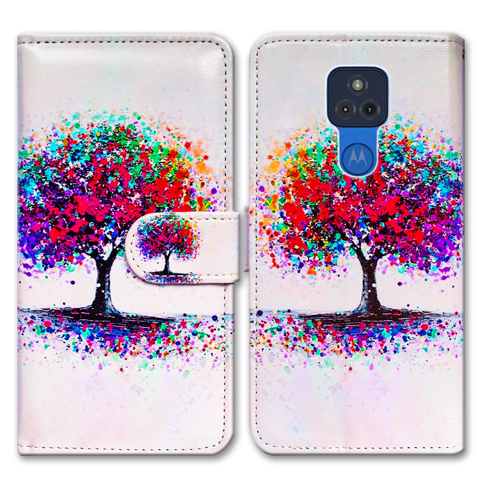 BCOV Colorful Tree Painting Leather Flip Wallet Phone Case with Card Slots & Kickstand for Motorola Moto G Play 2021 (Not Compatible with 2020 Model) - Perfect for Everyday Use, Travel & Hands-Free Viewing