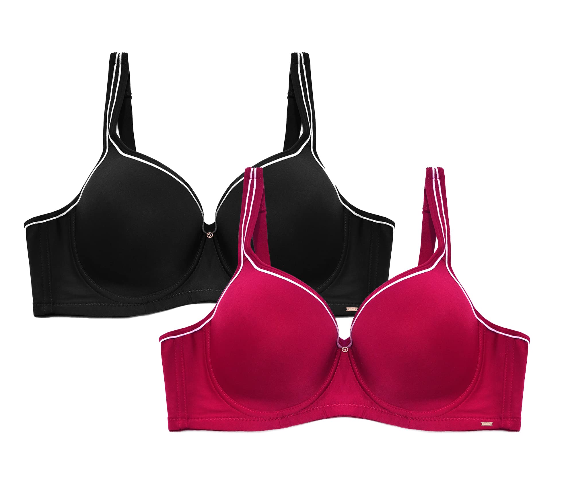 SHEKINI Women's Underwire Bra Set - Supportive T-Shirt Bras with Push Up, Comfortable Everyday Underwear 2-Pack for Work, Gym & Daily Wear