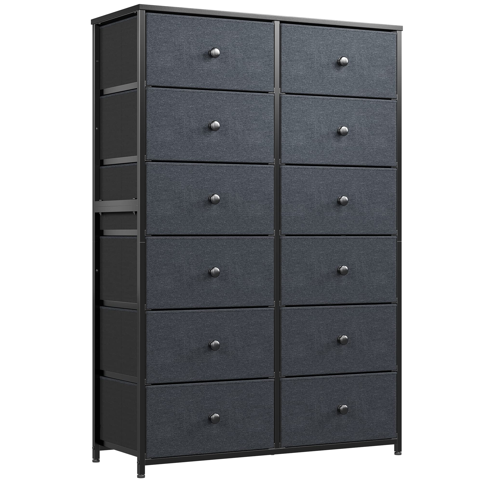 12-Drawer Tall Dresser for Bedroom - Black & Grey Wooden Top Metal Frame Chest of Drawers - 34.8
