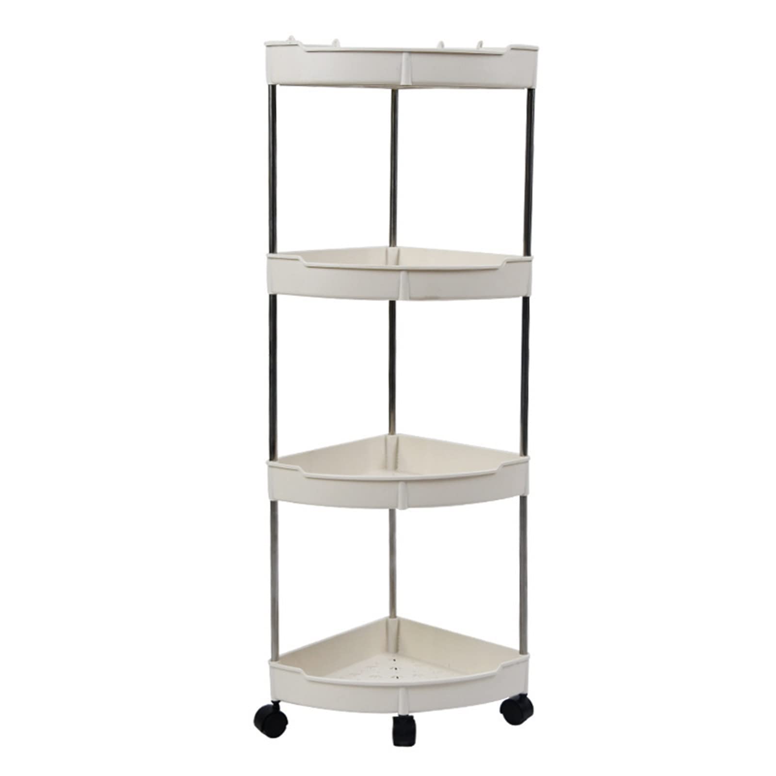 4-Tier Corner Storage Cart with Wheels & Hooks - Rolling Organizer Shelf for Kitchen, Bathroom, Office - Space-Saving Solution for Narrow Spaces & Small Areas - Perfect for Storing Spices, Toiletries, Office Supplies & More