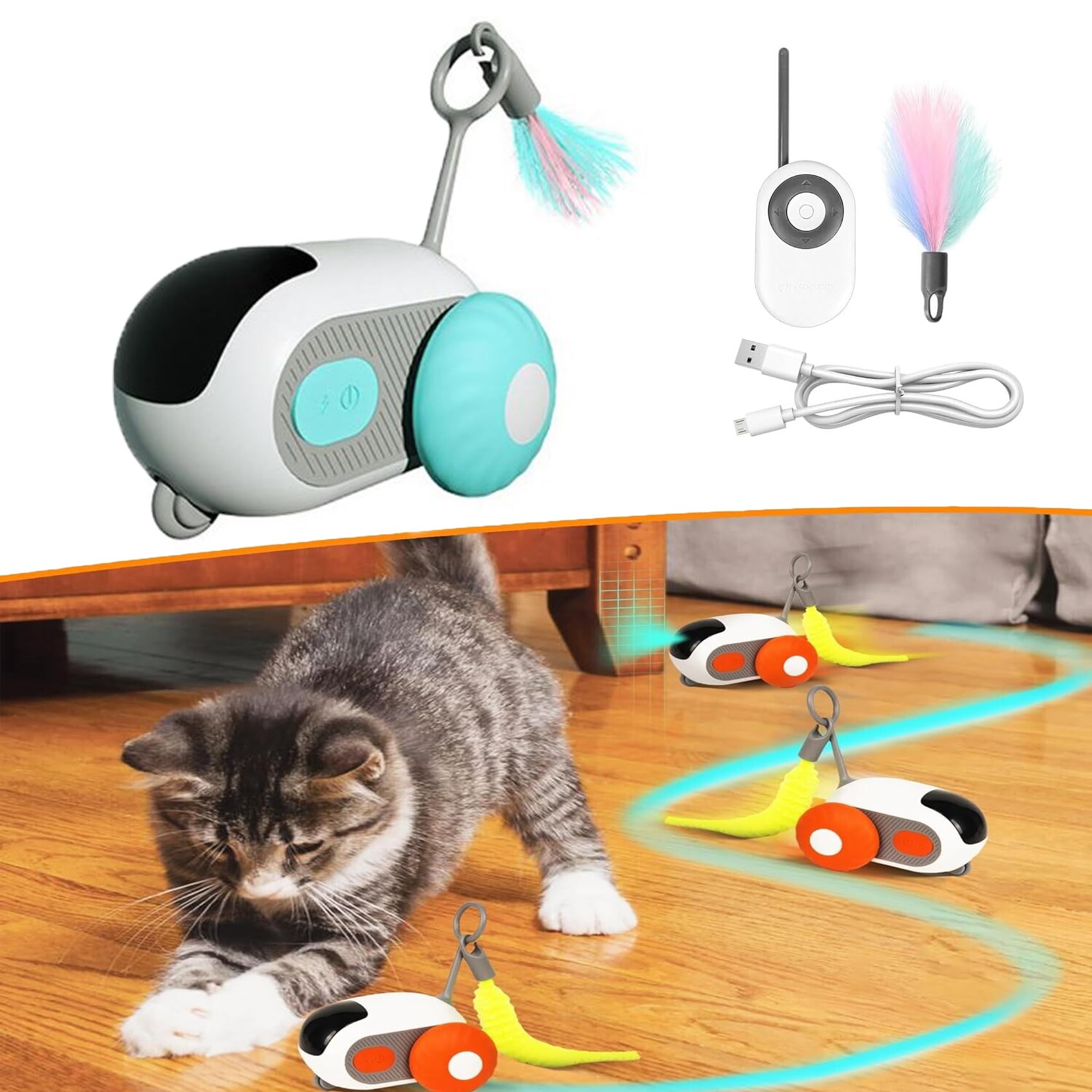 Turbo Tail 2.0 Interactive Cat Toy with Gravity-Sensing Movement - 3 Play Modes, Best Cat Toy for Indoor Play & Exercise, Fun Popper Toy to Keep Your Cat Happy & Active (Blue) - Perfect for Playtime, Boredom Relief & Bonding with Your Feline Friend