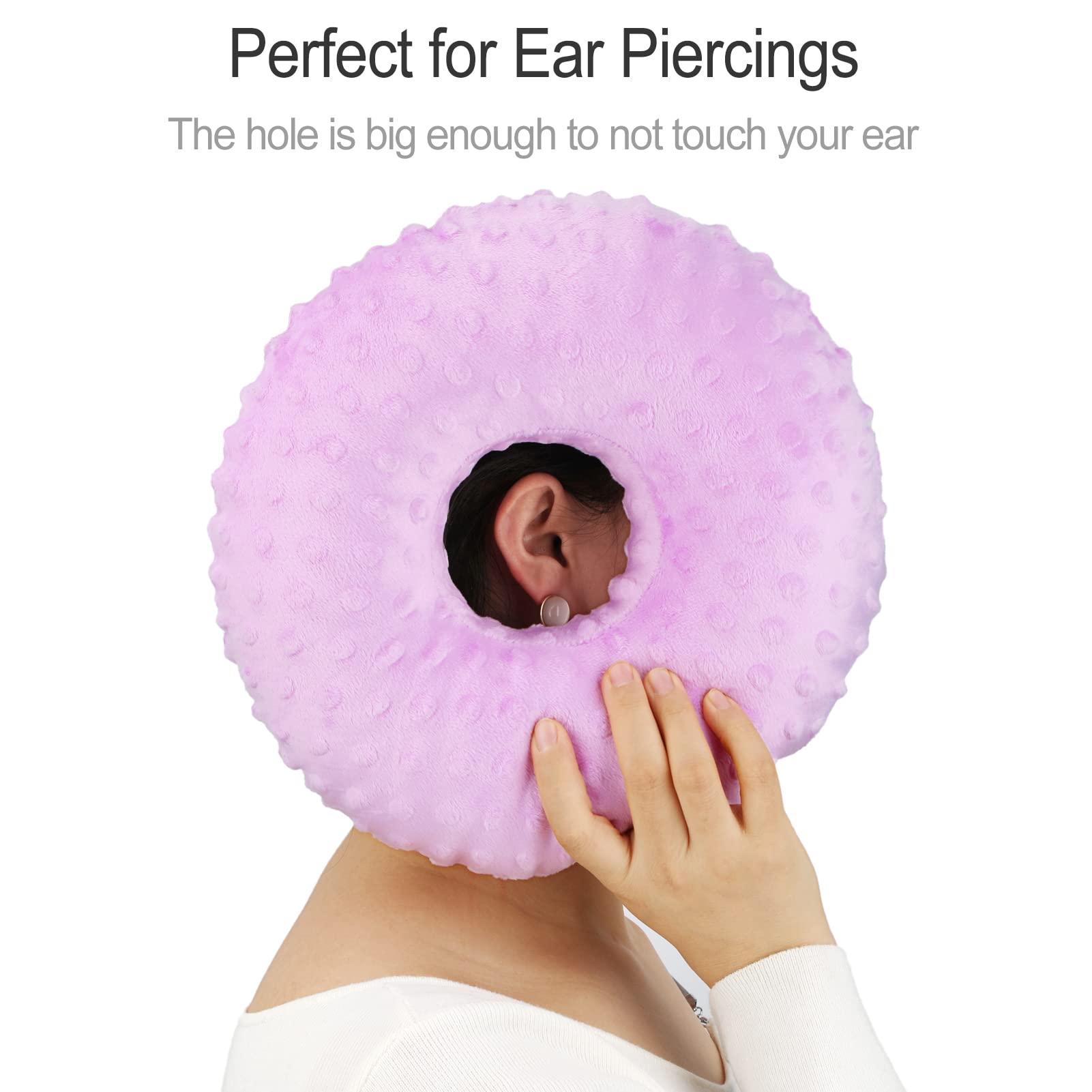 CNH Ear Piercing Pillow with Hole - Donut Pillow for Ear Pain Relief, Side Sleepers & Headphone Users - Soft Minky Dot Lavender Pillow for Comfortable Sleeping & Pressure Sore Prevention (Perfect for Post-Piercing Care & Nighttime Comfort)