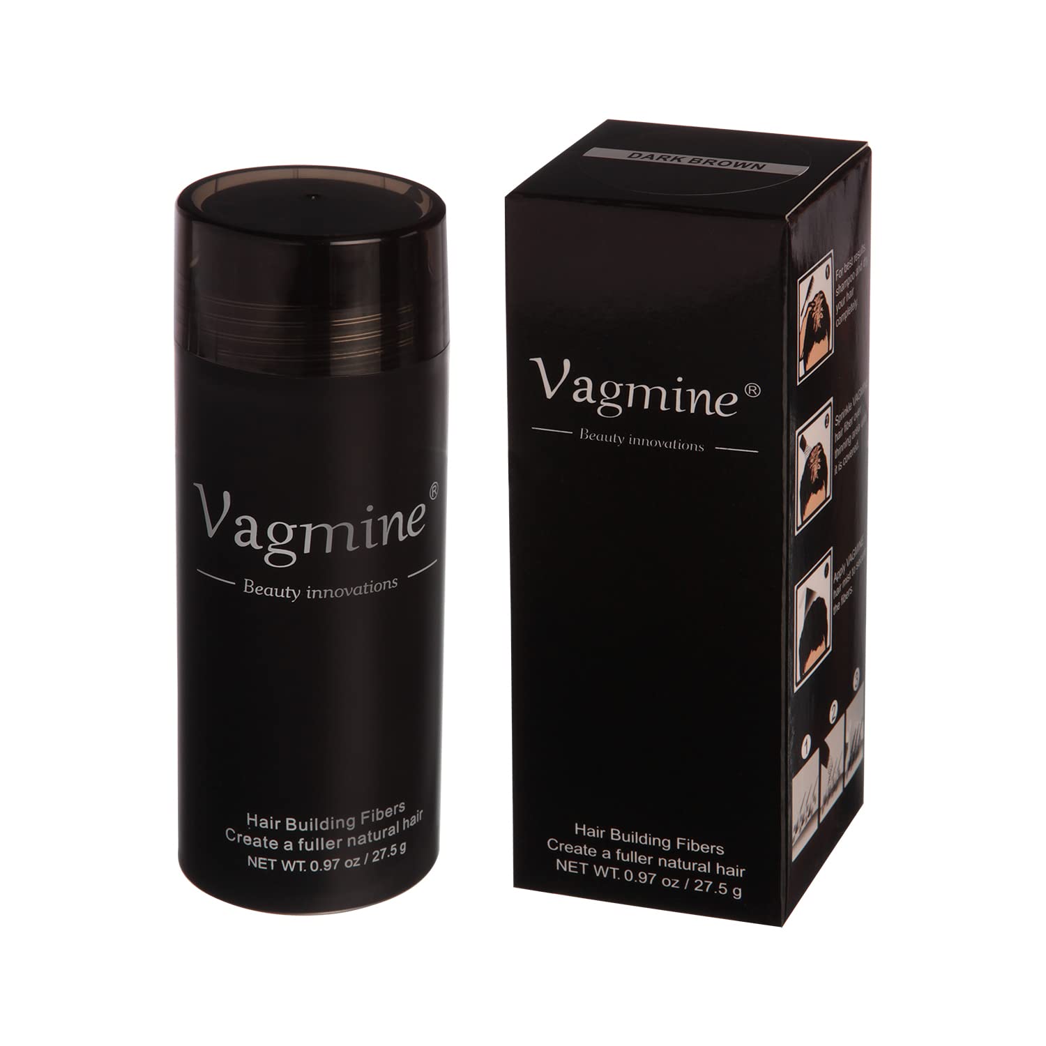 VAGMINE Hair Fiber Dark Brown Powder for Men & Women - 27.5Gms Hair Thickening & Concealer for Thinning Hair - Instant Volume & Natural Look for Daily Styling & Special Occasions