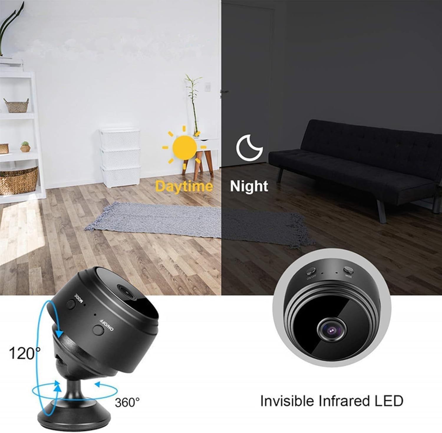Vista Focus Magnetic Mini Security Camera - 1080P HD Wireless, 360° View, App Controlled, Smart Motion Detection - Indoor/Outdoor Use for Home, Office, Baby Monitor (Black)