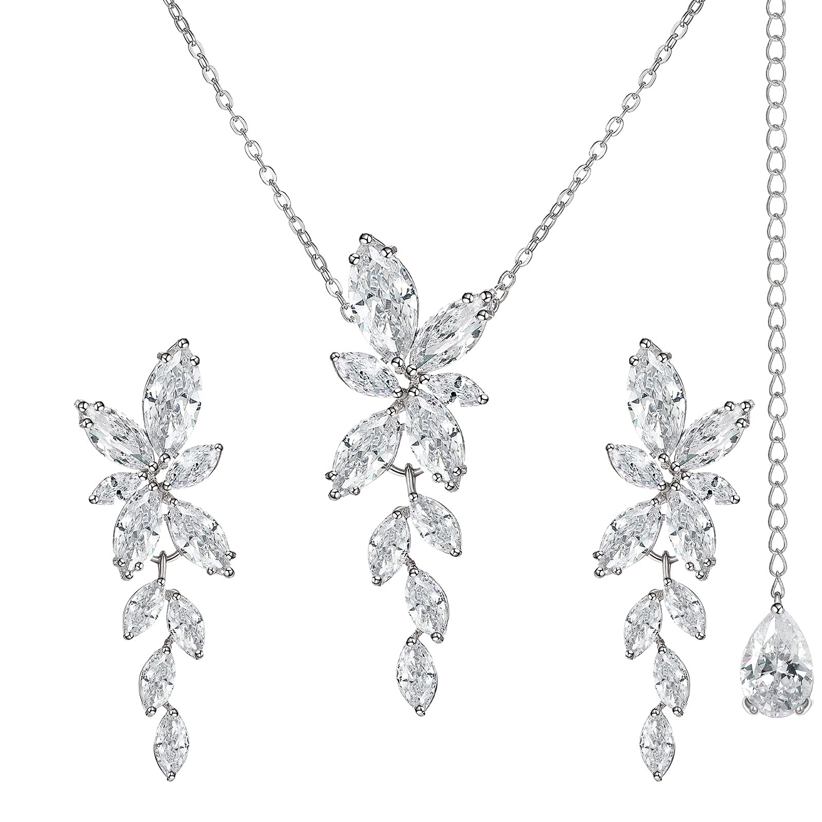 SWEETV Marquise Cut Cubic Zirconia Bridal Jewelry Set - Wedding Necklace & Earrings Set for Bride and Bridesmaids | Perfect for Weddings, Prom, Anniversary and Formal Occasions