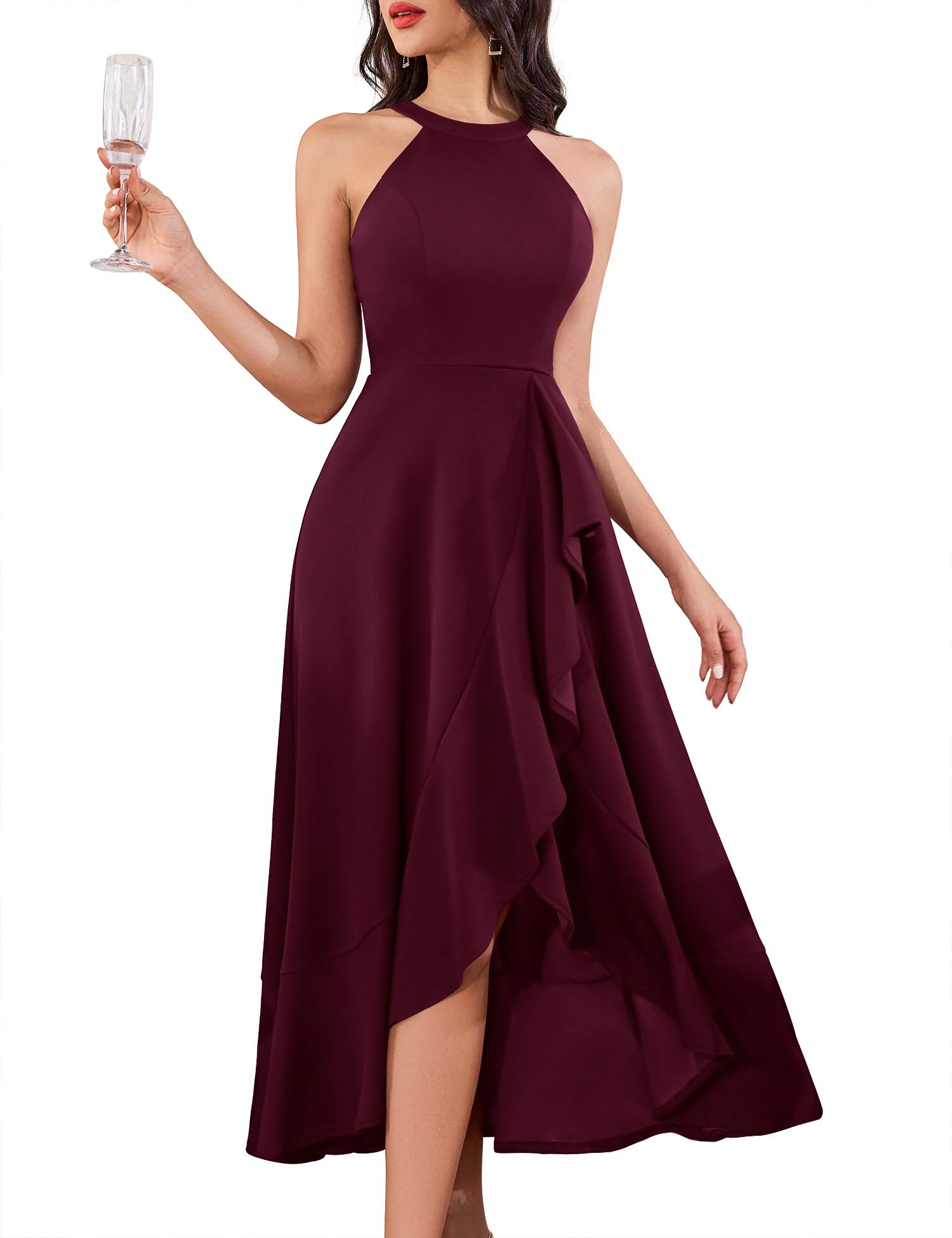 Elegant Women's Halter Neck Split Hem Long Prom Dress - Formal Cocktail Party, Wedding Guest & Evening Maxi Dress for Special Occasions