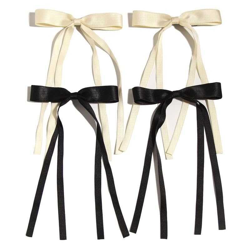 Stylish 4-Piece Hair Clips for Women - Elegant Tassel Ribbon Bow Knot with Long Tail - Barrettes & Claw Bows in Multicolor - Perfect for Parties, Weddings & Everyday Hair Accessories