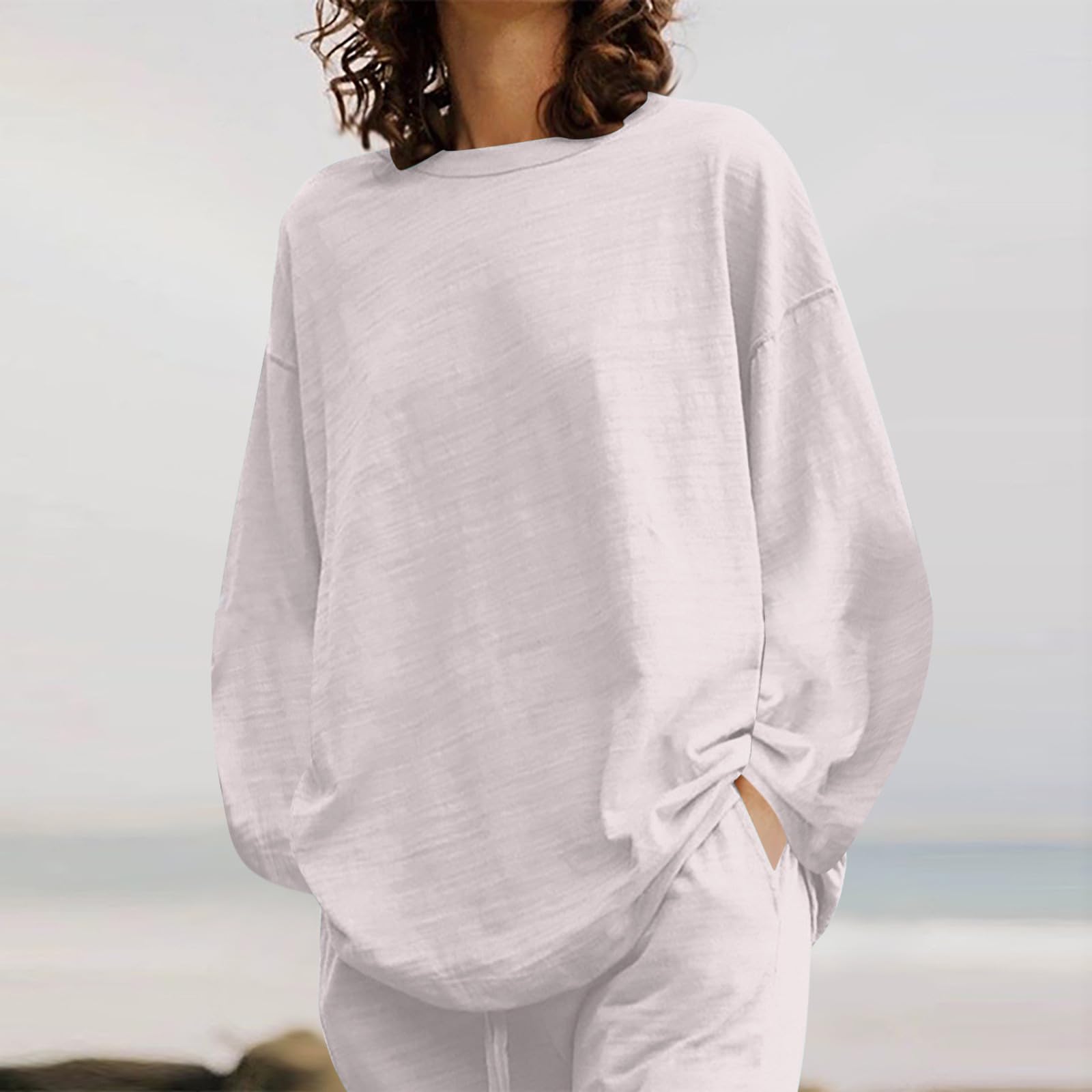Oelaio Women's 2-Piece Lounge Set - Soft Cotton Casual Pajama Pants & Top Matching Outfit for Fall | Plus Size Comfortable Loungewear for Home, Sleep & Relaxation