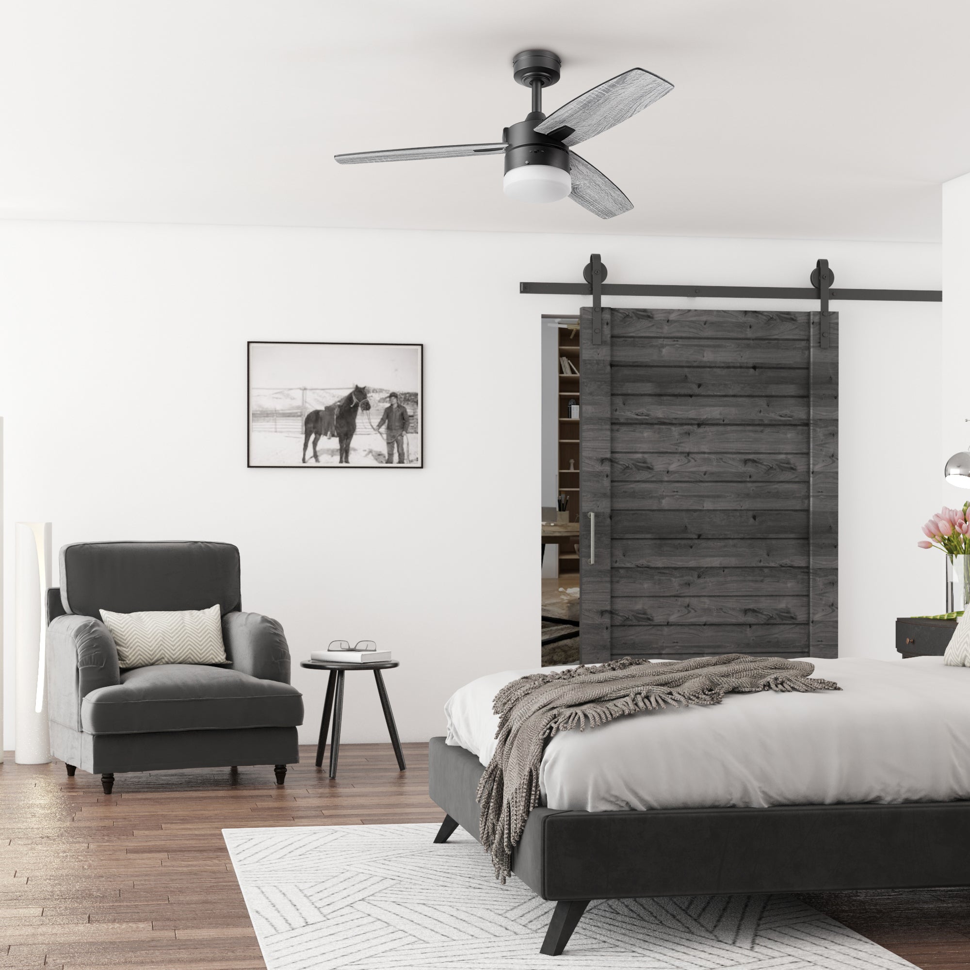 42 Inch Honeywell Conifer Matte Black Ceiling Fan with Light Kit & Remote Control - Quiet Reversible Motor for Bedroom, Living Room, Patio & Outdoor Use