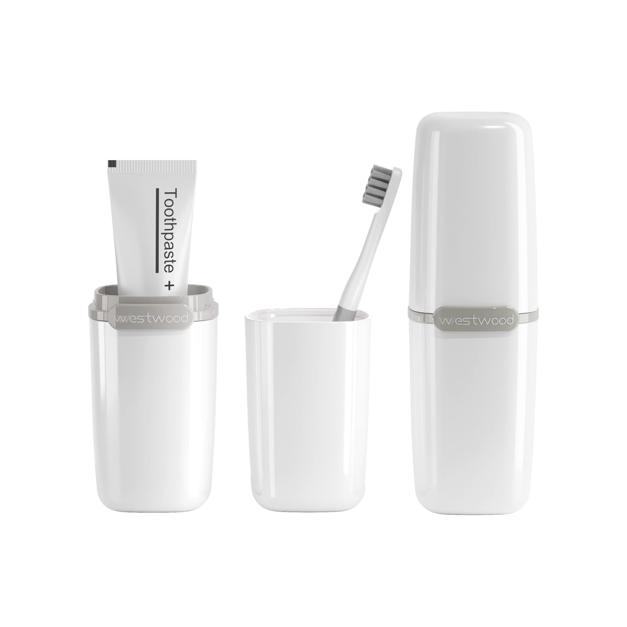 White Plastic Travel Toothbrush Holder with Cover - Portable Toothbrush Case for Camping, School & Business Trips | Compact Bathroom Storage Container for Home & Travel Use