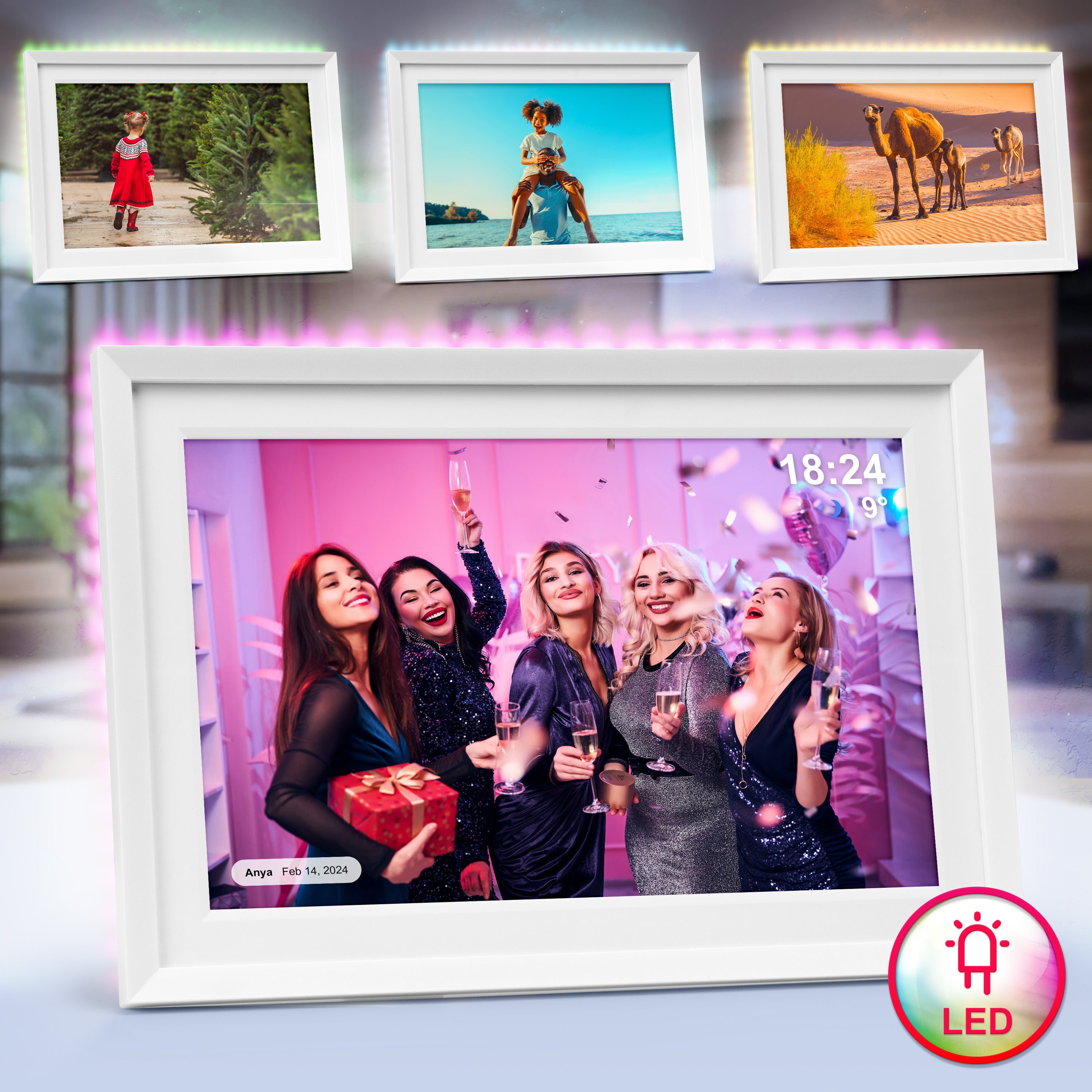 Duronic PF2A WE 10.1 Inch WiFi Digital Photo Frame with Touchscreen | Frameo App Compatible | Electronic Picture Display for Home, Office & Gifts | Share Memories with Family & Friends | Perfect for Living Room Decor, Bedroom Slideshows & Digital Photo Albums (White)