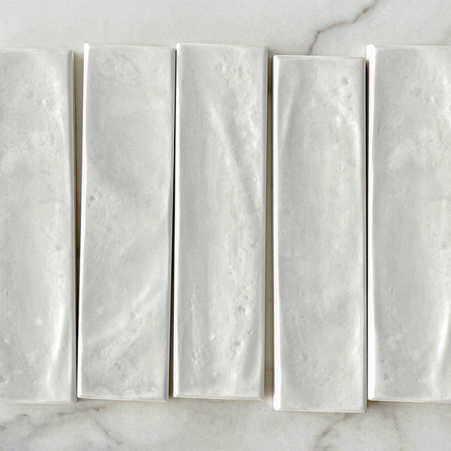 Italian Ceramic Bianco Rylee Subway Tile - 75 x 300 x 9mm Textured Matte Finish for Kitchen Backsplash & Bathroom Walls