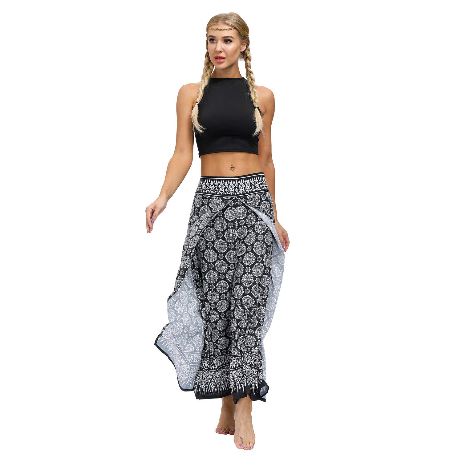ZXTXGG Women's Slit Wide Leg Pants - Casual Bohemian Palazzo Pants for Yoga, Beach & Summer Outfits | Flowy Hippie Style Lounge Pants