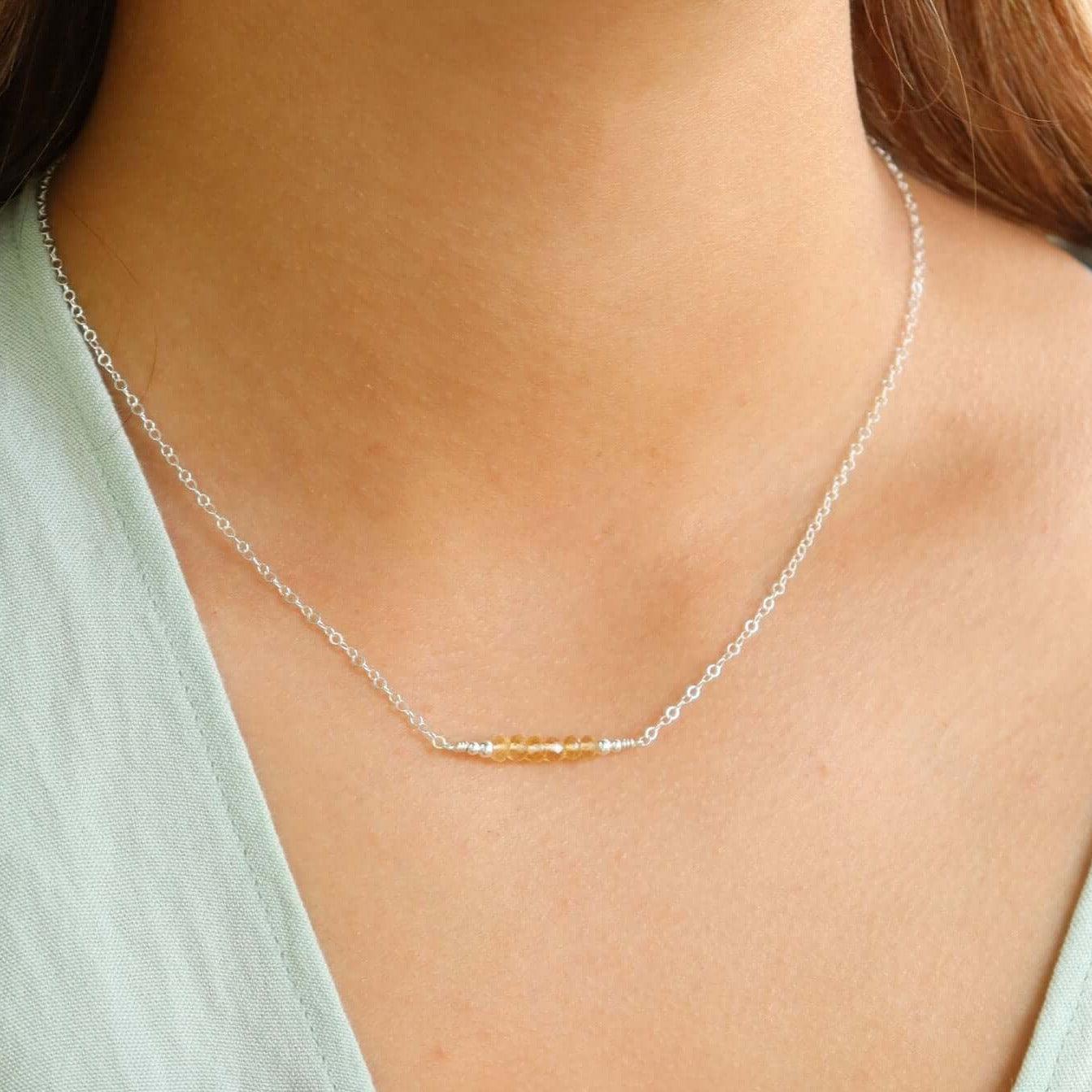 Sparkling Yellow Citrine Faceted Bead Bar Necklace - Elegant Gemstone Jewelry for Women, Perfect for Parties, Weddings & Special Occasions