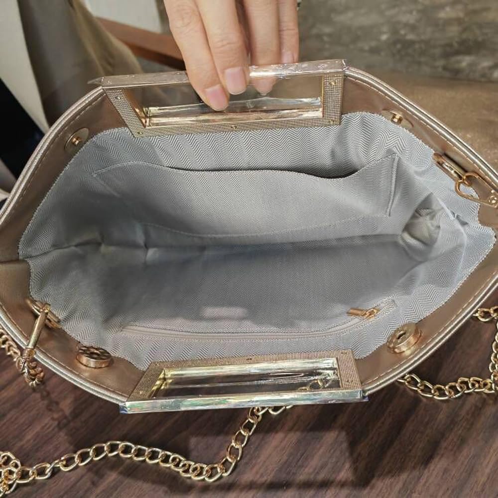 Women's PU Leather Crossbody Clutch Bag with Chain - Stylish & Shiny for Parties & Events