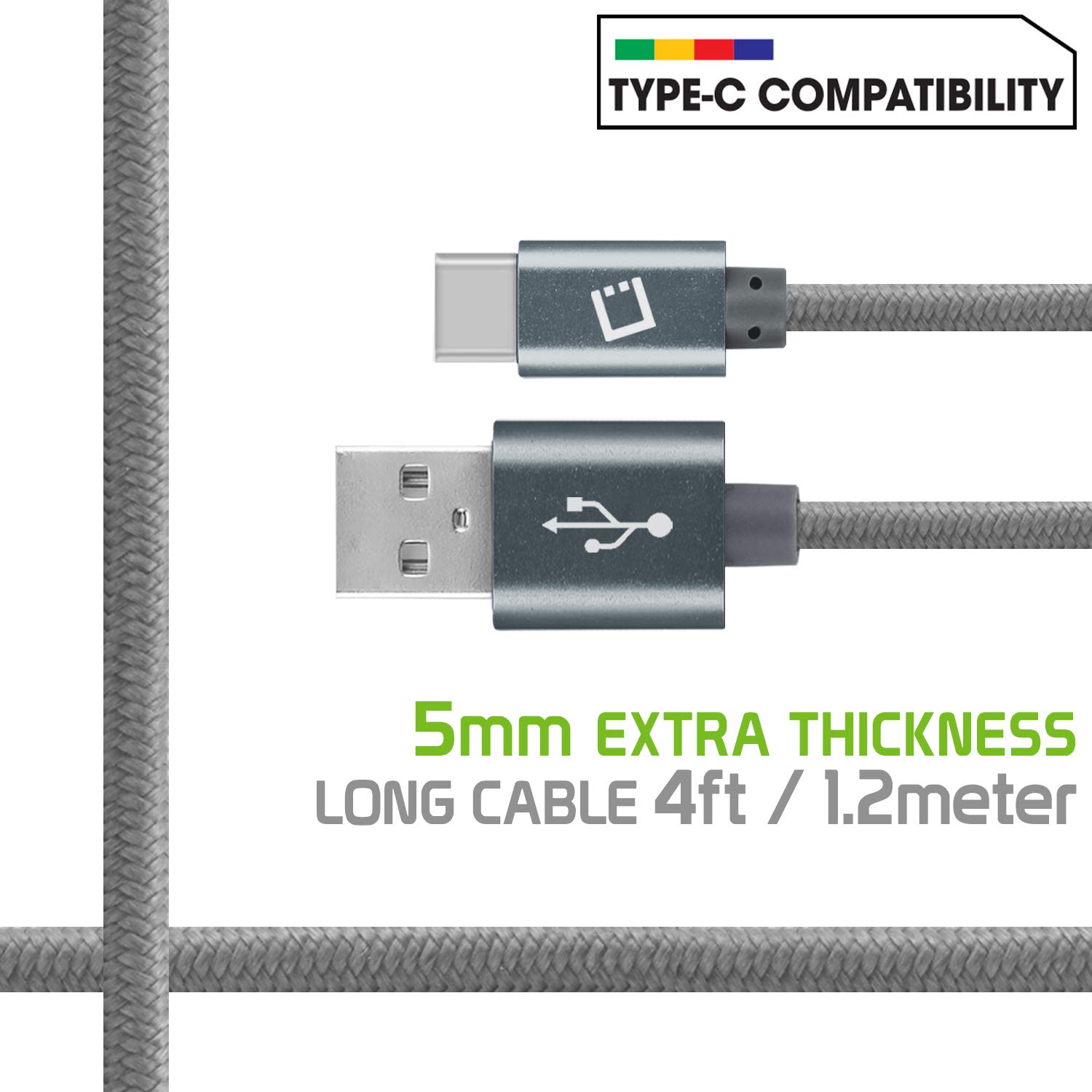 Premium Braided USB-C Cable 6.6ft Fast Charging & Data Sync - Compatible with iPhone 15, Samsung Galaxy, Google Pixel, Moto - Durable Nylon Cord for Home, Office & Travel (Gray)