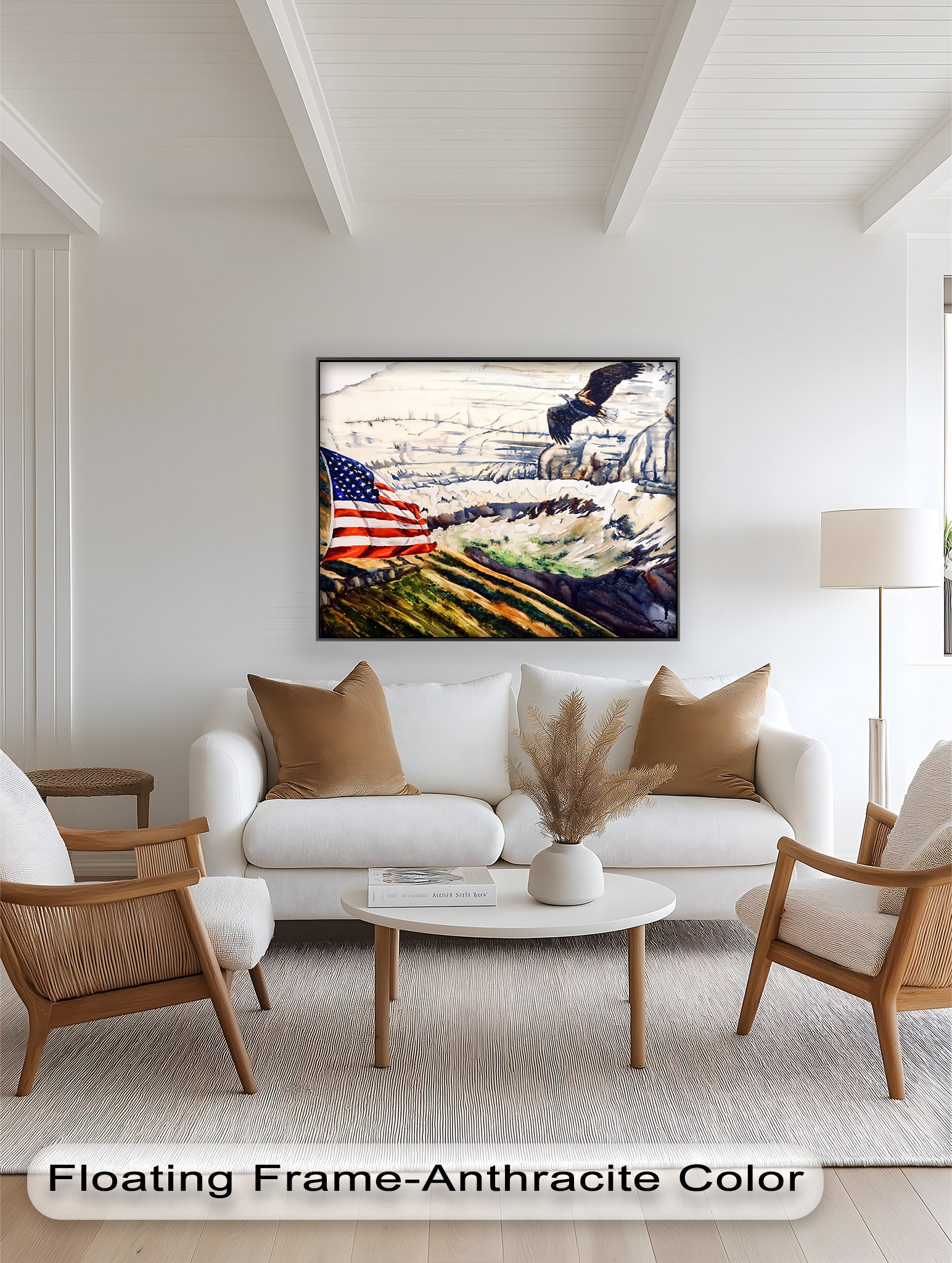 Patriotic Oil Painting of American Flag and Bald Eagle - Perfect for Home Decor, Office Wall Art & Gift for Independence Day