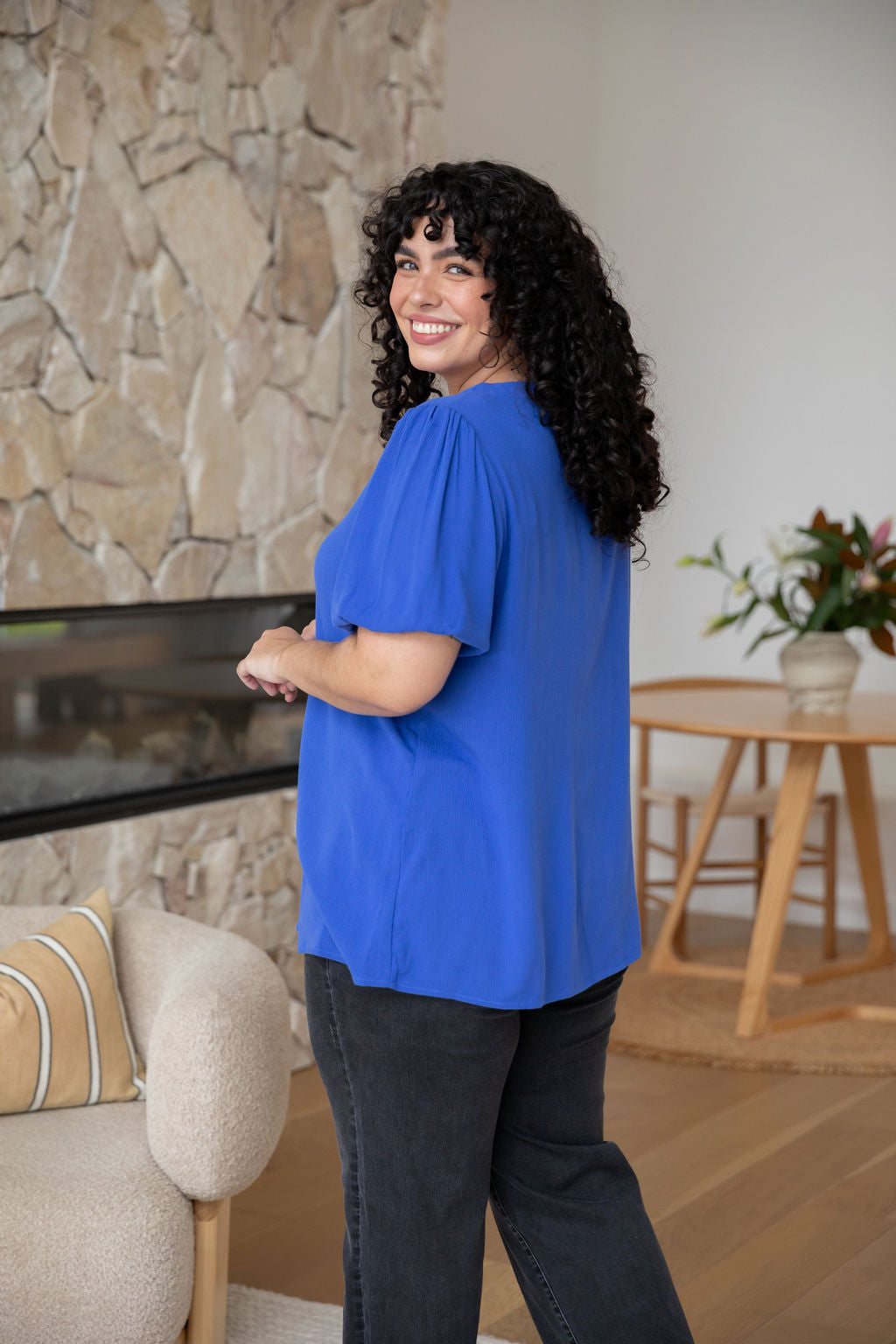 Winona Women's Short Sleeve Blouse - Cobalt Blue Casual Top for Work & Everyday Wear | Office Outfits & Weekend Style