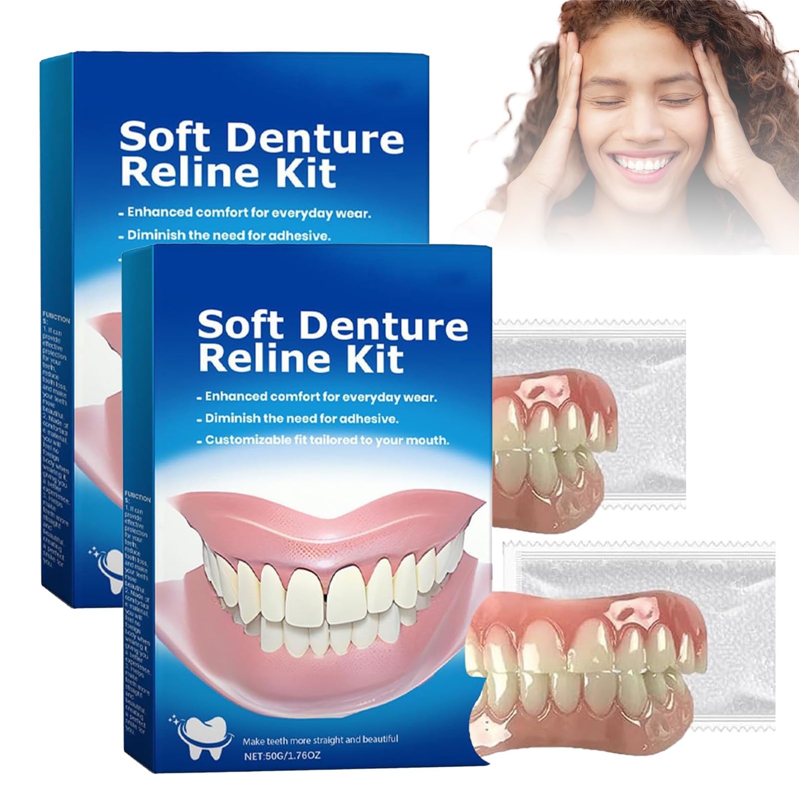 Fit Denture Silicone Reline Kit - Soft & Comfortable Denture Repair Solution for Men & Women (2-Pack) - Perfect for At-Home Denture Adjustments & Comfort Enhancement