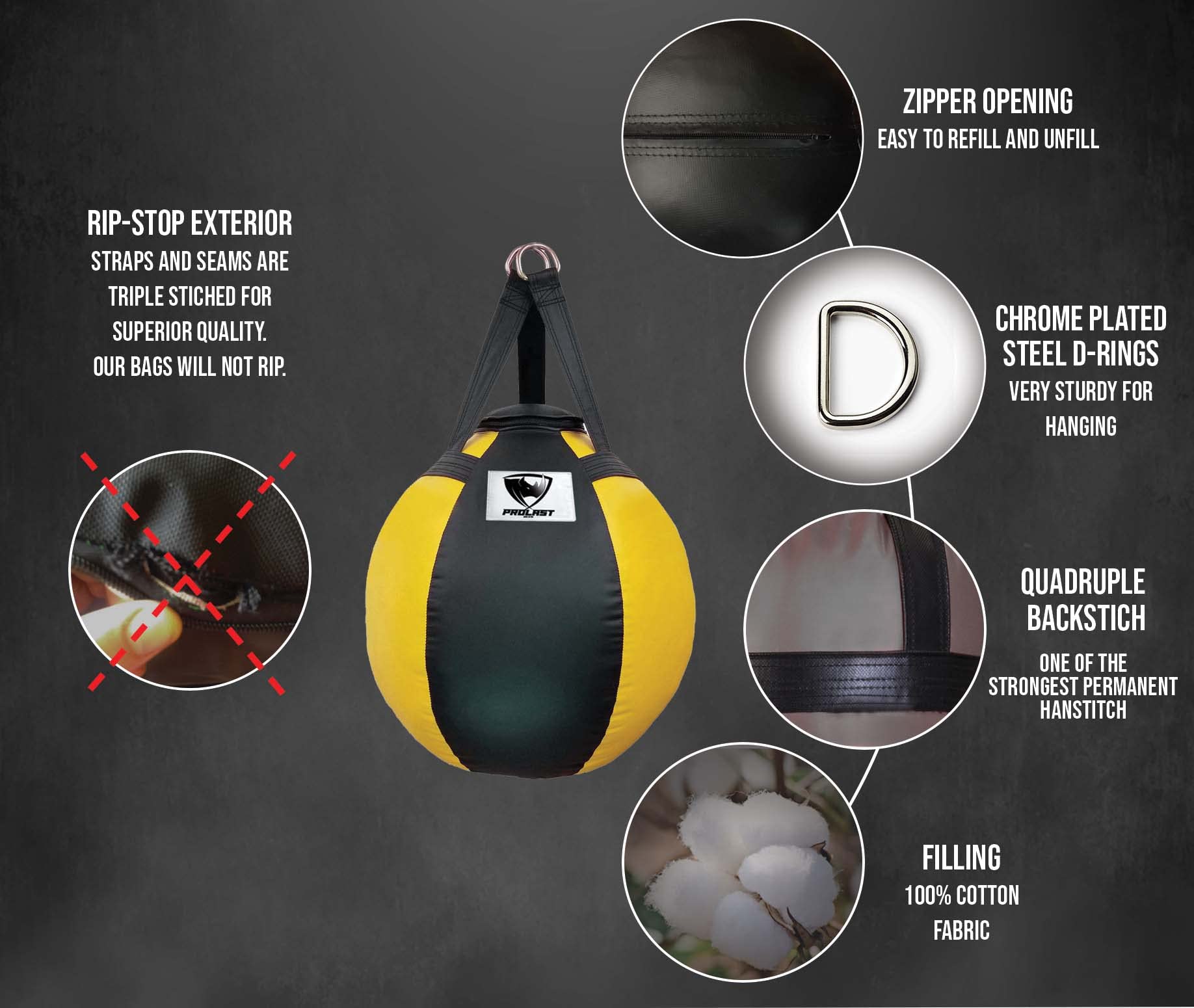 PROLAST Wrecking Ball Heavy Punching Bag for Boxing, Muay Thai & MMA Training - Professional Filled Body Snatcher Bag for Home Gym & Martial Arts Practice