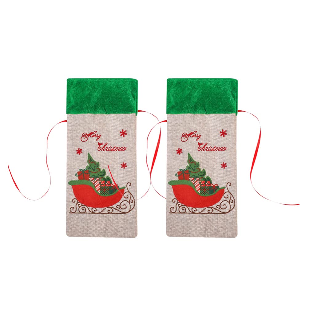 Toyvian 2-Pack Christmas Wine Bottle Covers - Reusable Burlap Drawstring Gift Bags for Holiday Parties (Red & Green) | Perfect for Wine Gifts, Christmas Decorations & Festive Celebrations