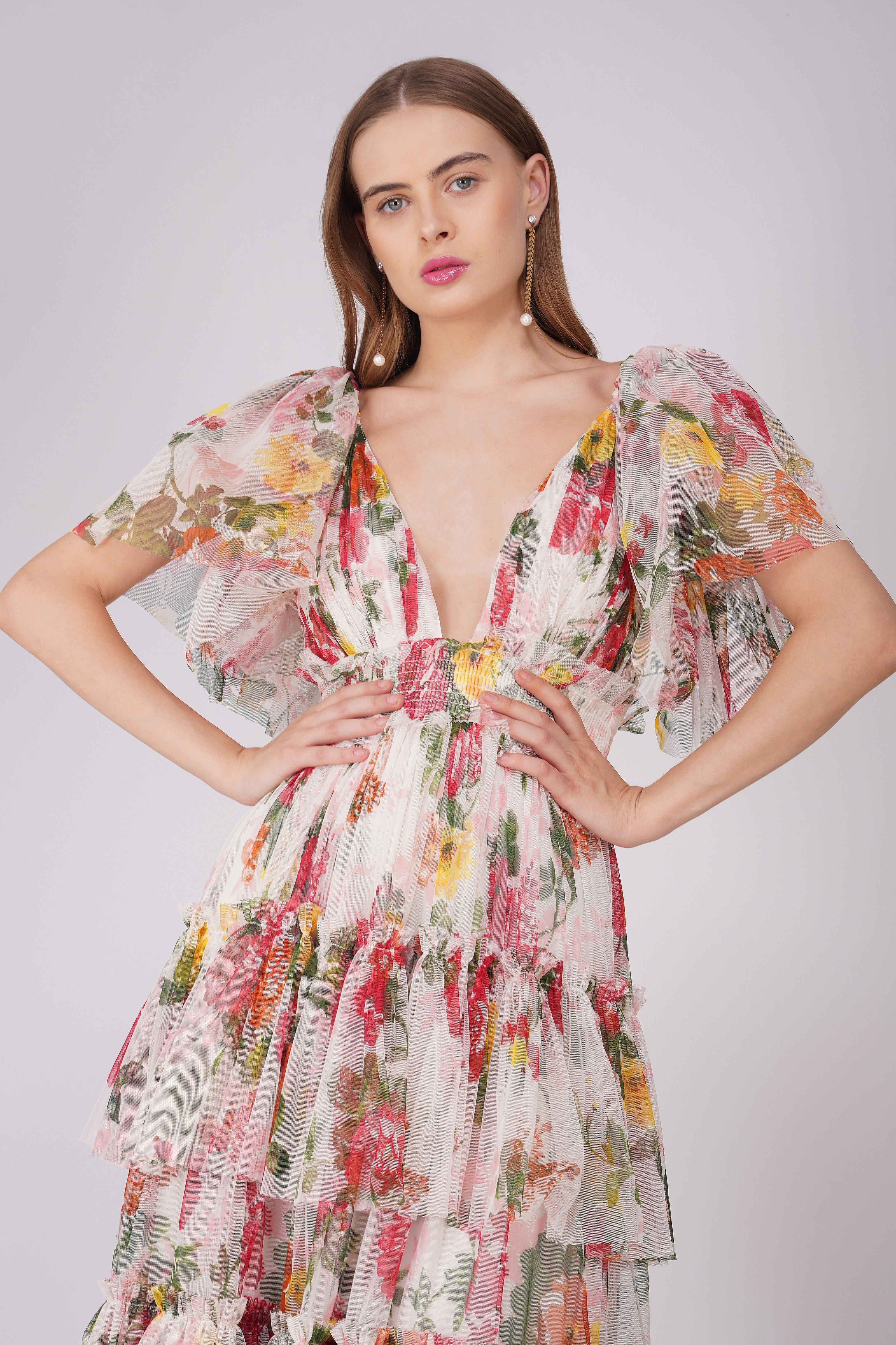 Floral Print Jasmine Maxi Dress for Women - Elegant Summer Beach Dress, Boho Chic Wedding Guest Outfit & Vacation Wear