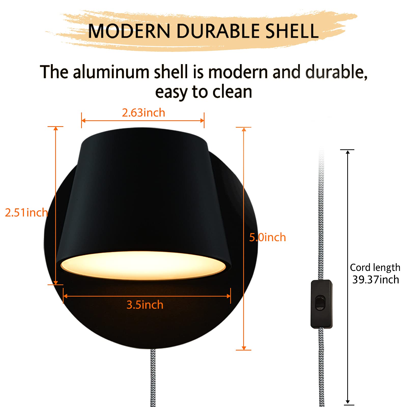 Rotatable Plug-in LED Wall Lamp with Switch - Black Sconce for Bedroom & Living Room | Reading & Ambient Lighting