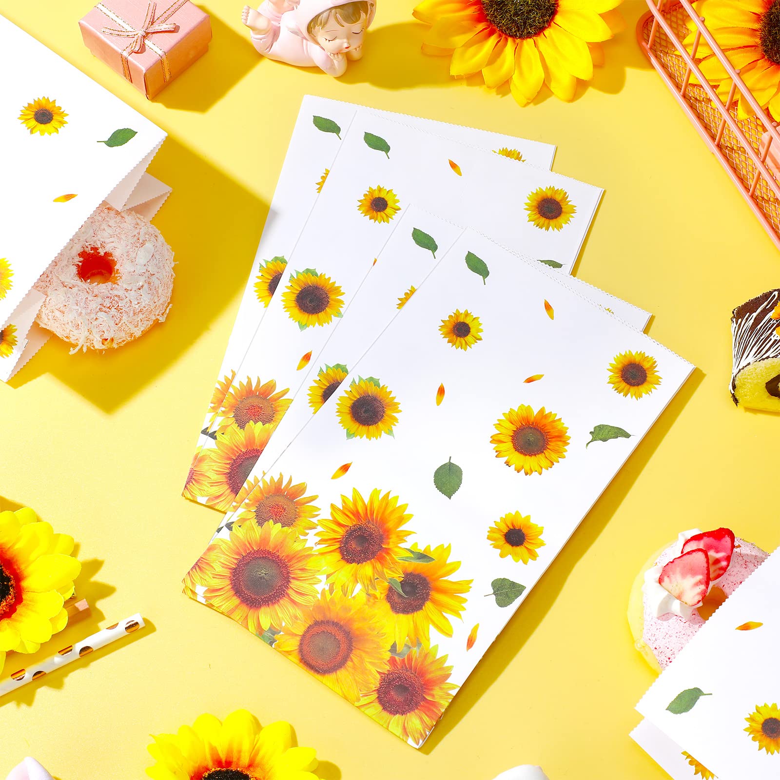 28-Piece Sunflower Party Favor Bags - Bulk Sunflower Treat Bags for Candy, Gifts & Goodies - Perfect for Birthday Parties, Baby Showers, Weddings & Special Events (8.3