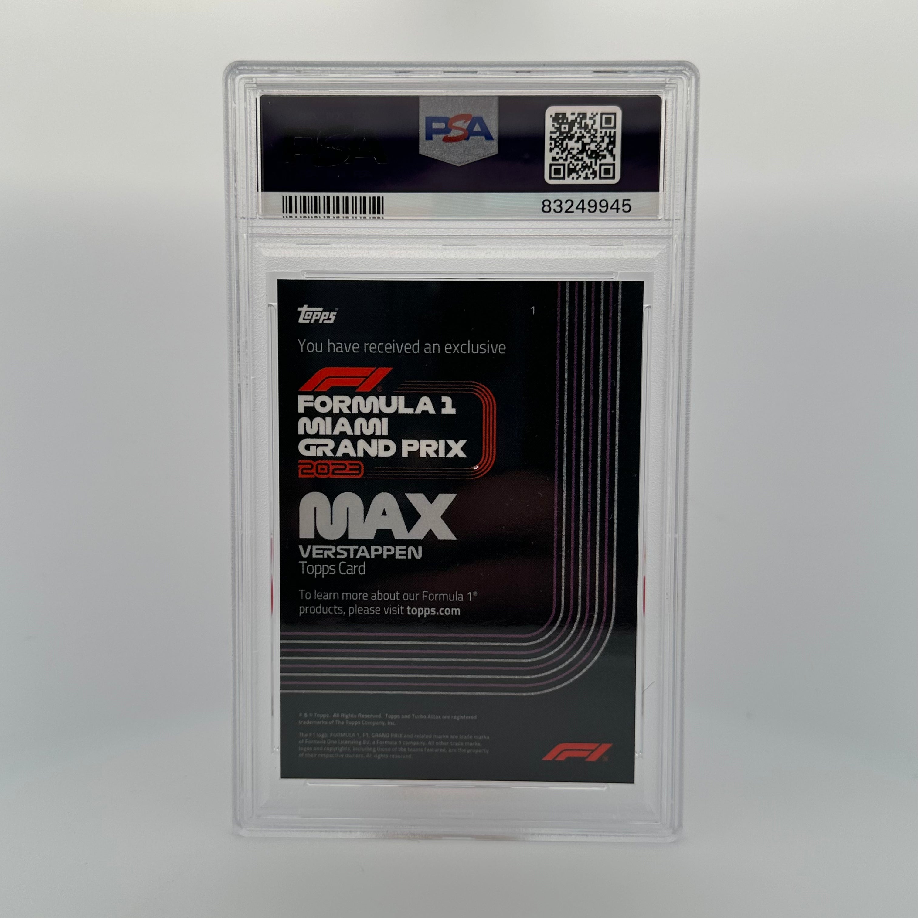 PSA 10 Graded Max Verstappen #1 2023 Miami Grand Prix F1 Trading Card - Rare Collectible for Formula 1 Fans & Sports Memorabilia Enthusiasts (Perfect for Display, Investment, or Gift)