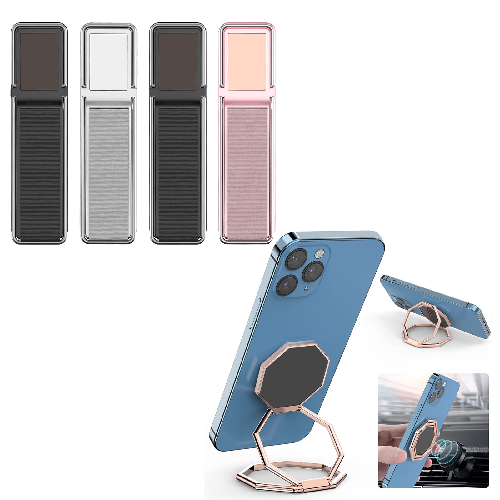 360° Rotating Phone Grip Stand with Finger Ring Kickstand - Universal Phone Holder for Hands-Free Viewing, Perfect for Watching Videos, Taking Photos & Gaming on iPhone, Samsung & Smartphones