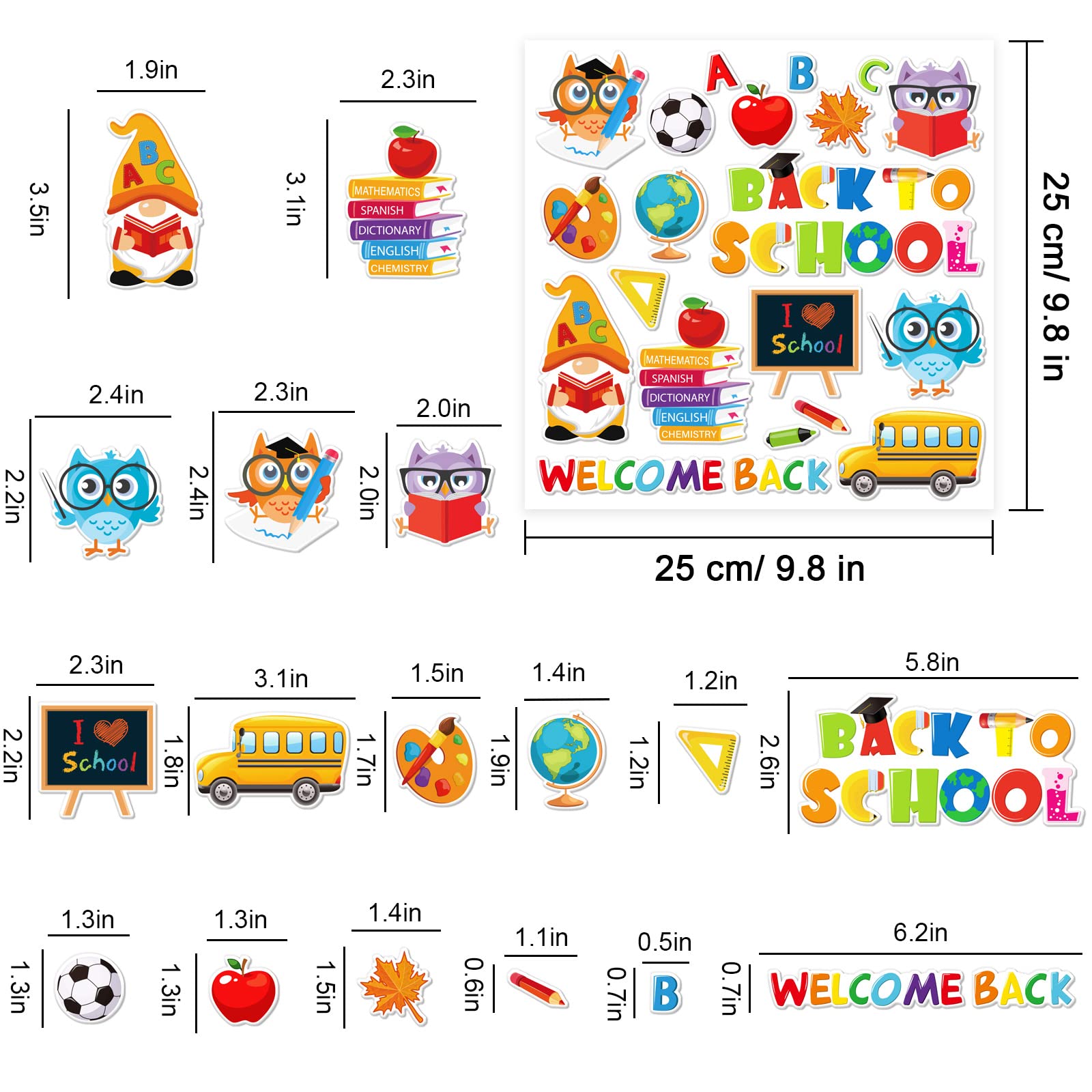 Whaline 40Pcs Back to School Gel Window Clings - Cute Gnome, Owl & School Bus Stickers for Classroom Decor, Blackboard & Wall Decoration - Perfect for Welcome Back Party, Home & School Decorations