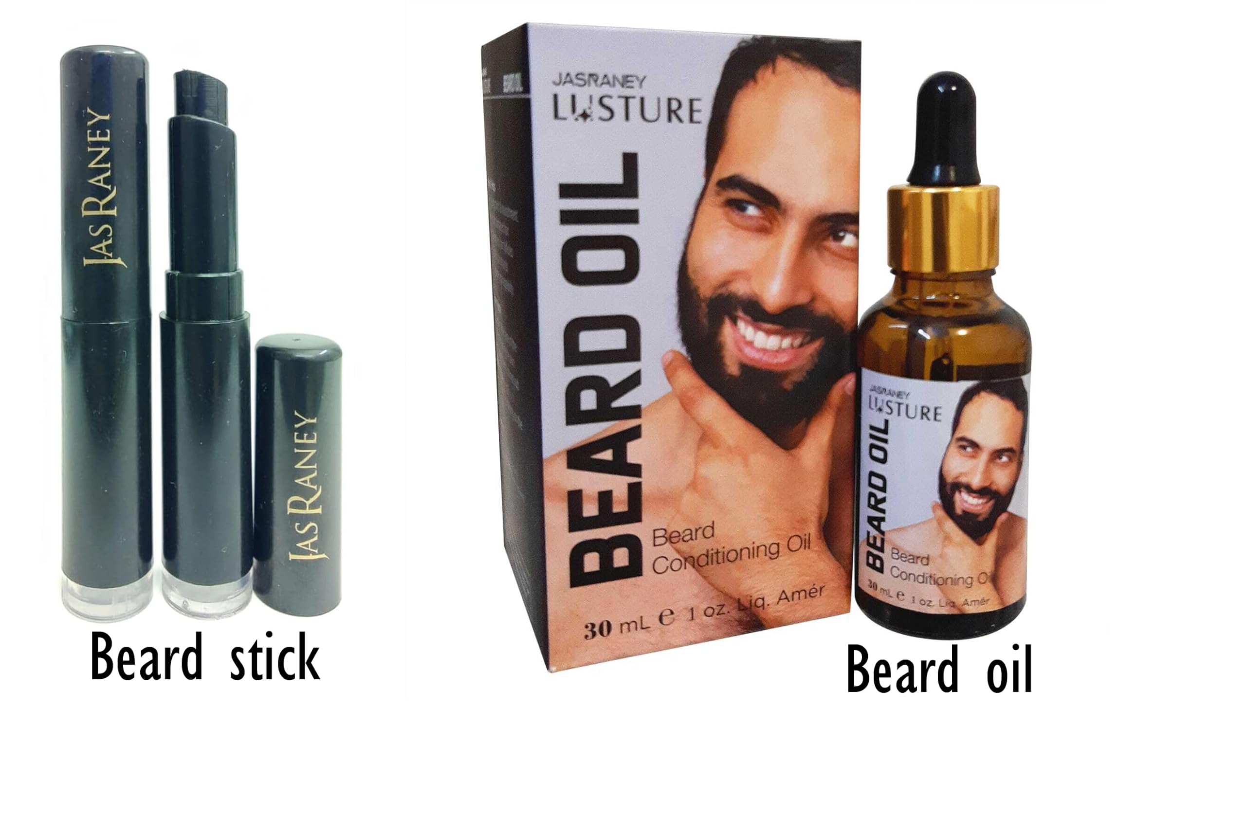 Jas Raney Beard Growth Kit - Combo Pack with Beard & Mustache Wax Stick (Black) & 30ml Natural Beard Oil for Thicker Growth - Perfect for Men's Grooming, Styling & Daily Care